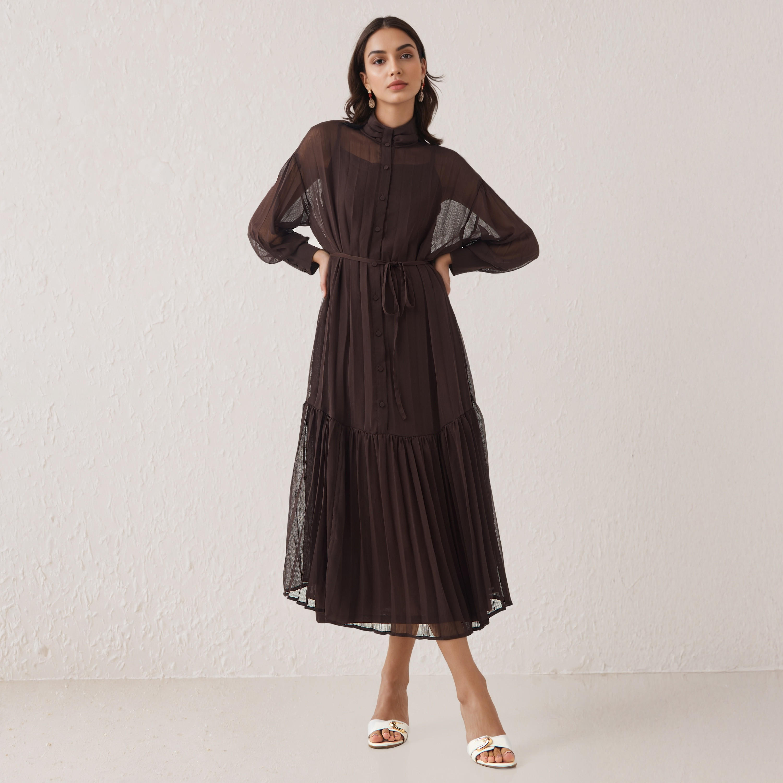 فستان قميص بكسرات وحزام ربط-women-clothing-dresses-image-1