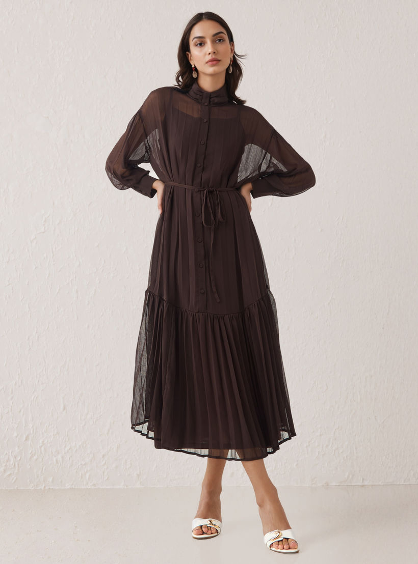 فستان قميص بكسرات وحزام ربط-women-clothing-dresses-image-1