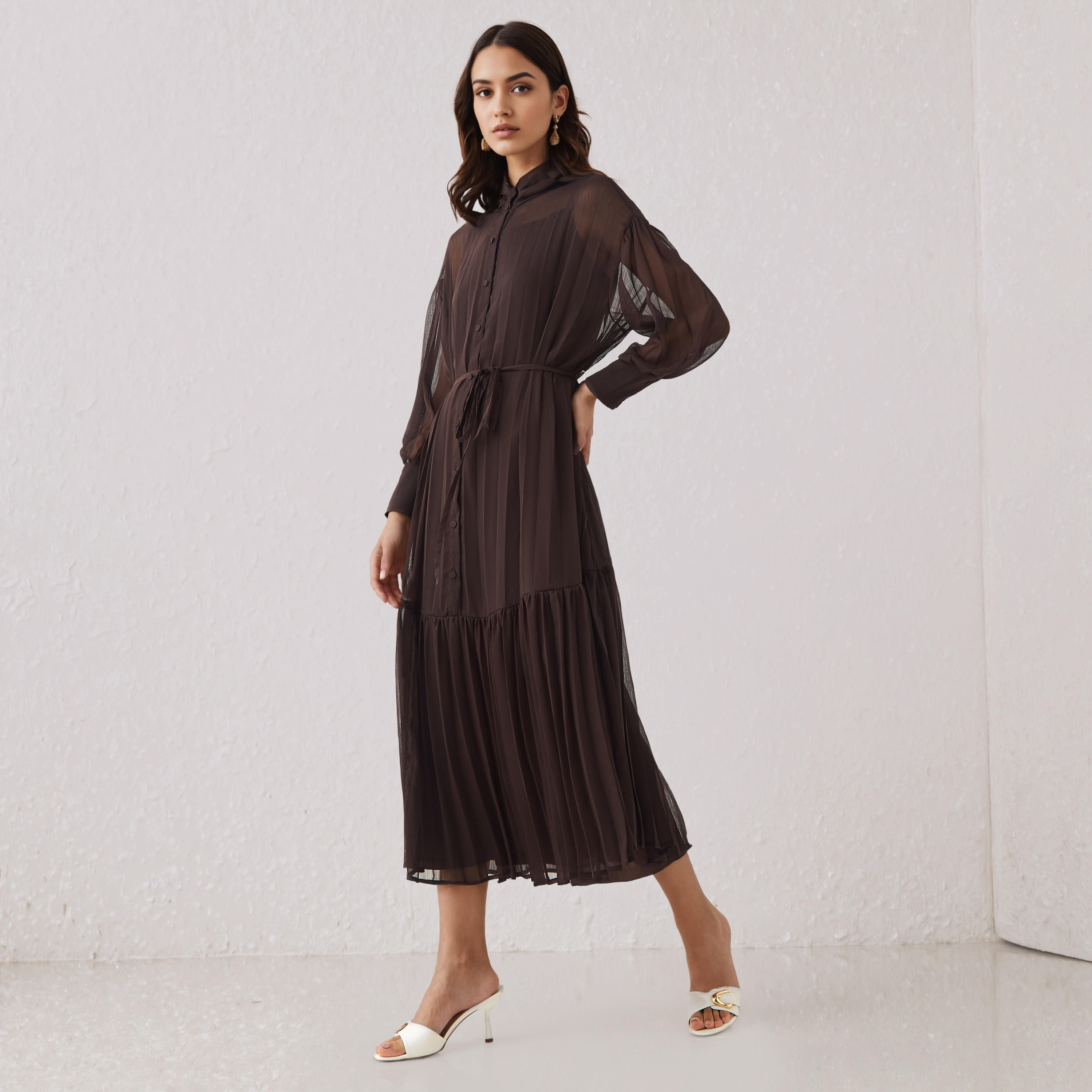 فستان قميص بكسرات وحزام ربط-women-clothing-dresses-image-2