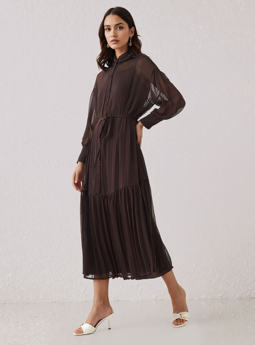 فستان قميص بكسرات وحزام ربط-women-clothing-dresses-image-2