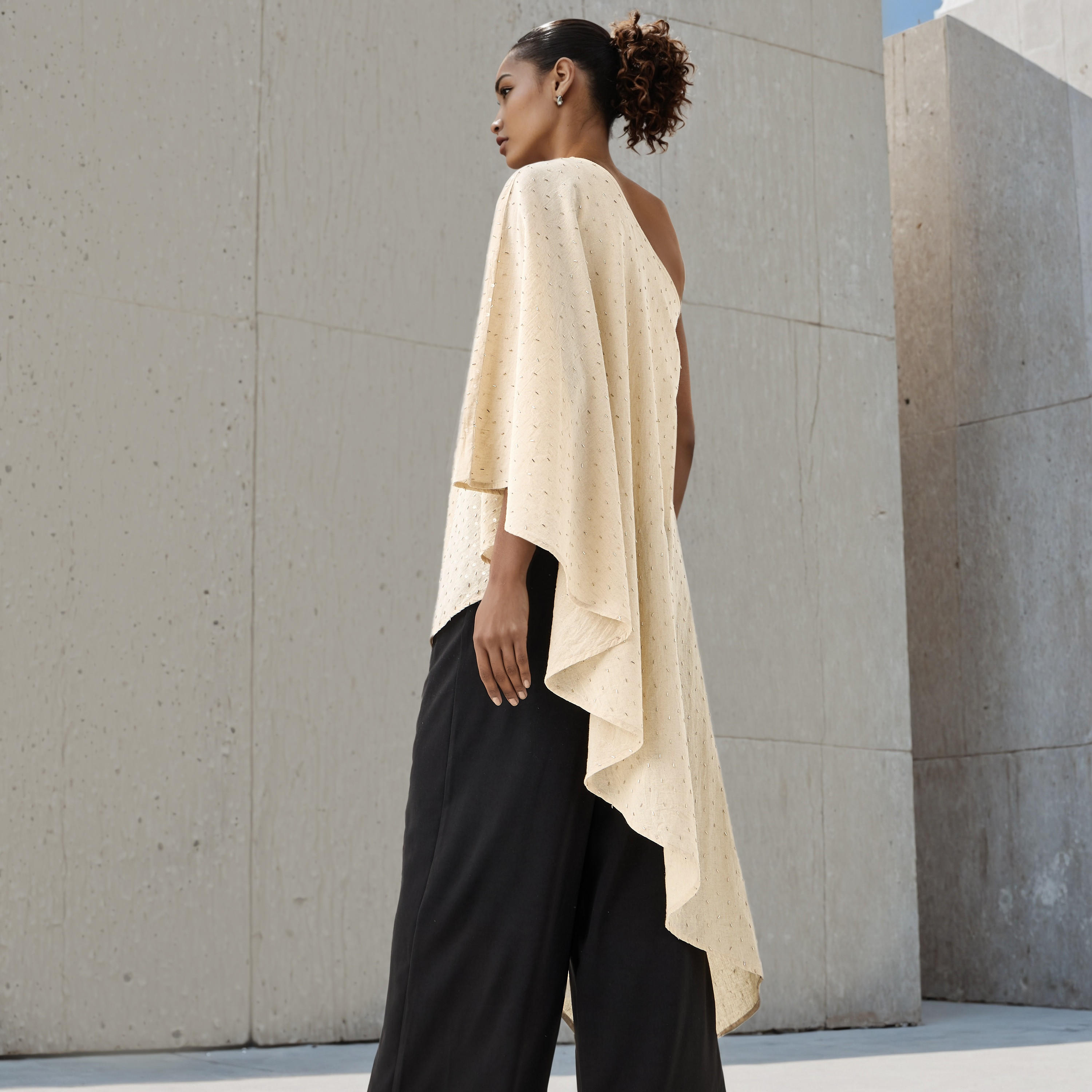 One Shoulder Asymmetric Linen Blend Cape Top-women-clothing-shirtsandblouses-blouses-image-3