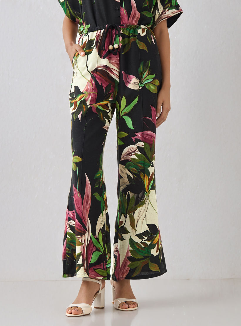 بنطلون واسع من الأسفل بخصر رباط وطبعات زهور من مزيج الكتان-women-clothing-bottoms-trousers-image-5