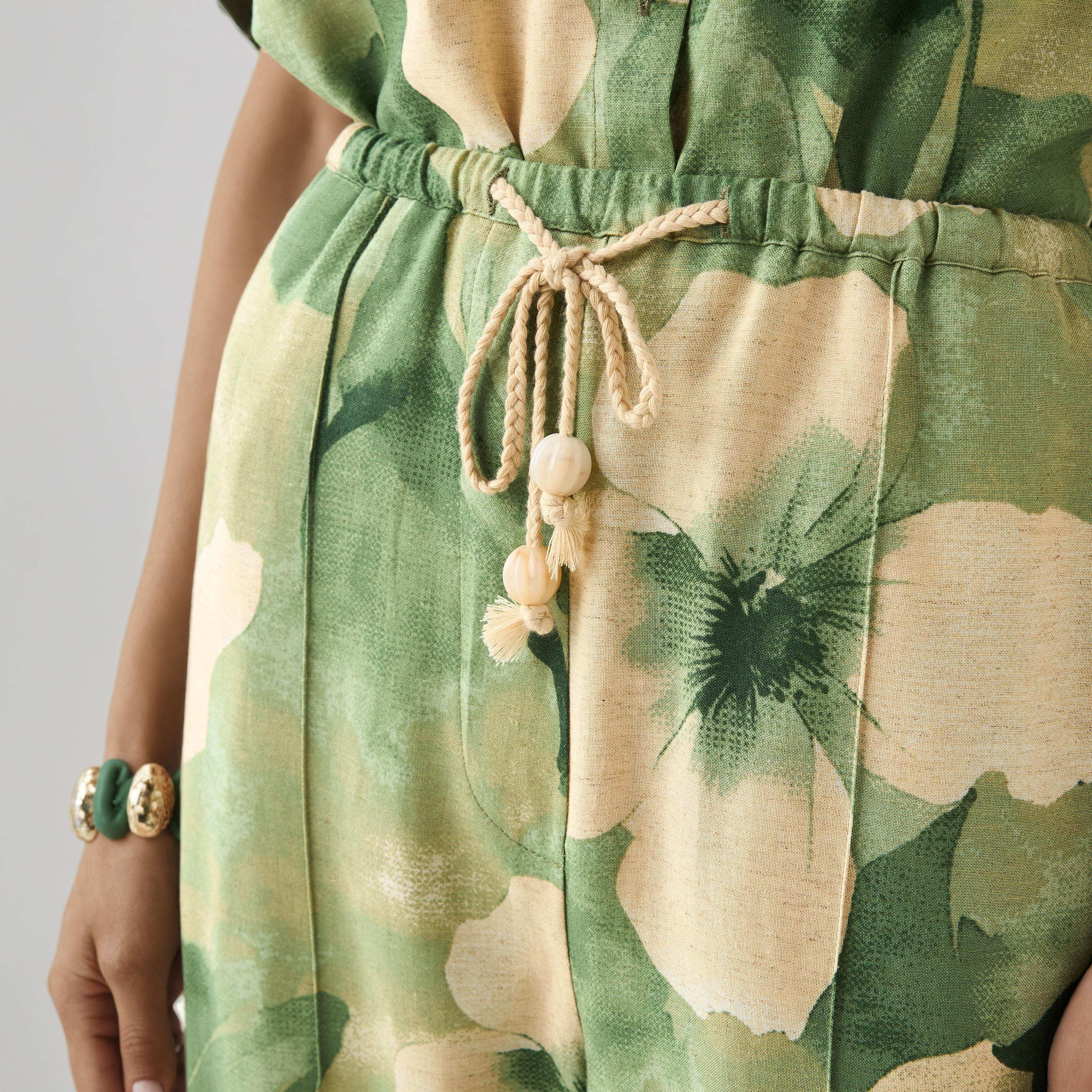 Flared Drawstring Waist Floral Print Linen Blend Pants-women-clothing-bottoms-trousers-image-4