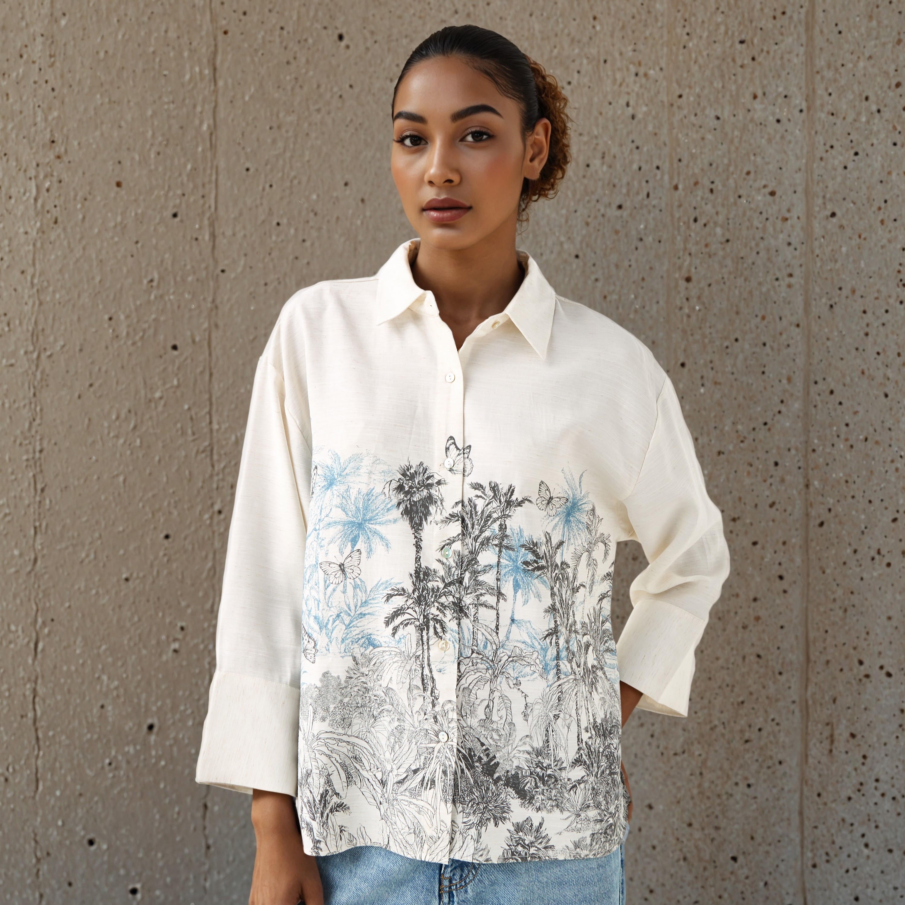 قميص كتان بطبعات بقصة عادية-women-clothing-shirtsandblouses-shirts-image-1