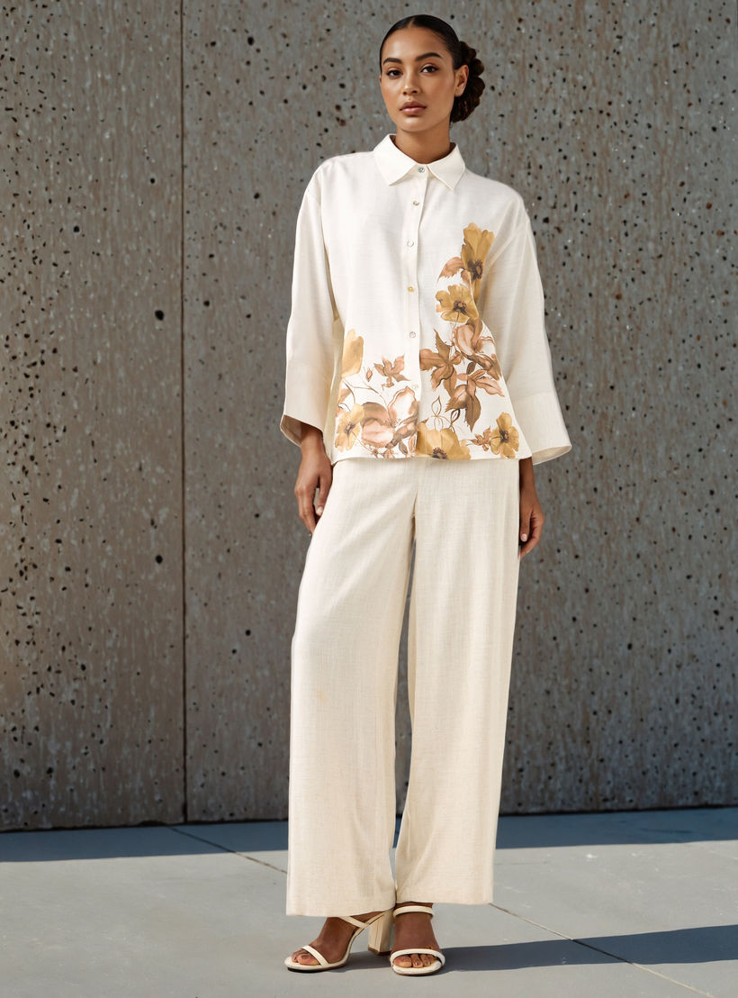 قميص كتان بقصّة عادية وطبعات زهرية-women-clothing-shirtsandblouses-shirts-image-2