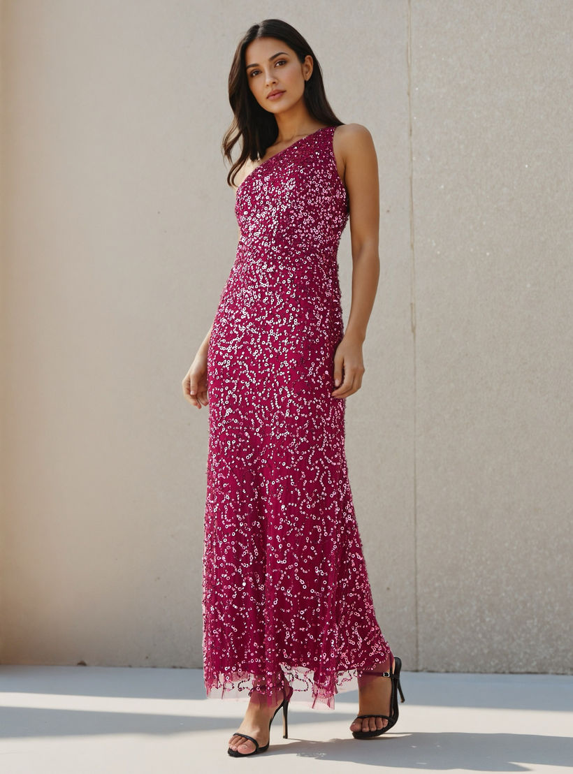 Sequin Embellished Party Dress with One Shoulder-women-clothing-dresses-image-1