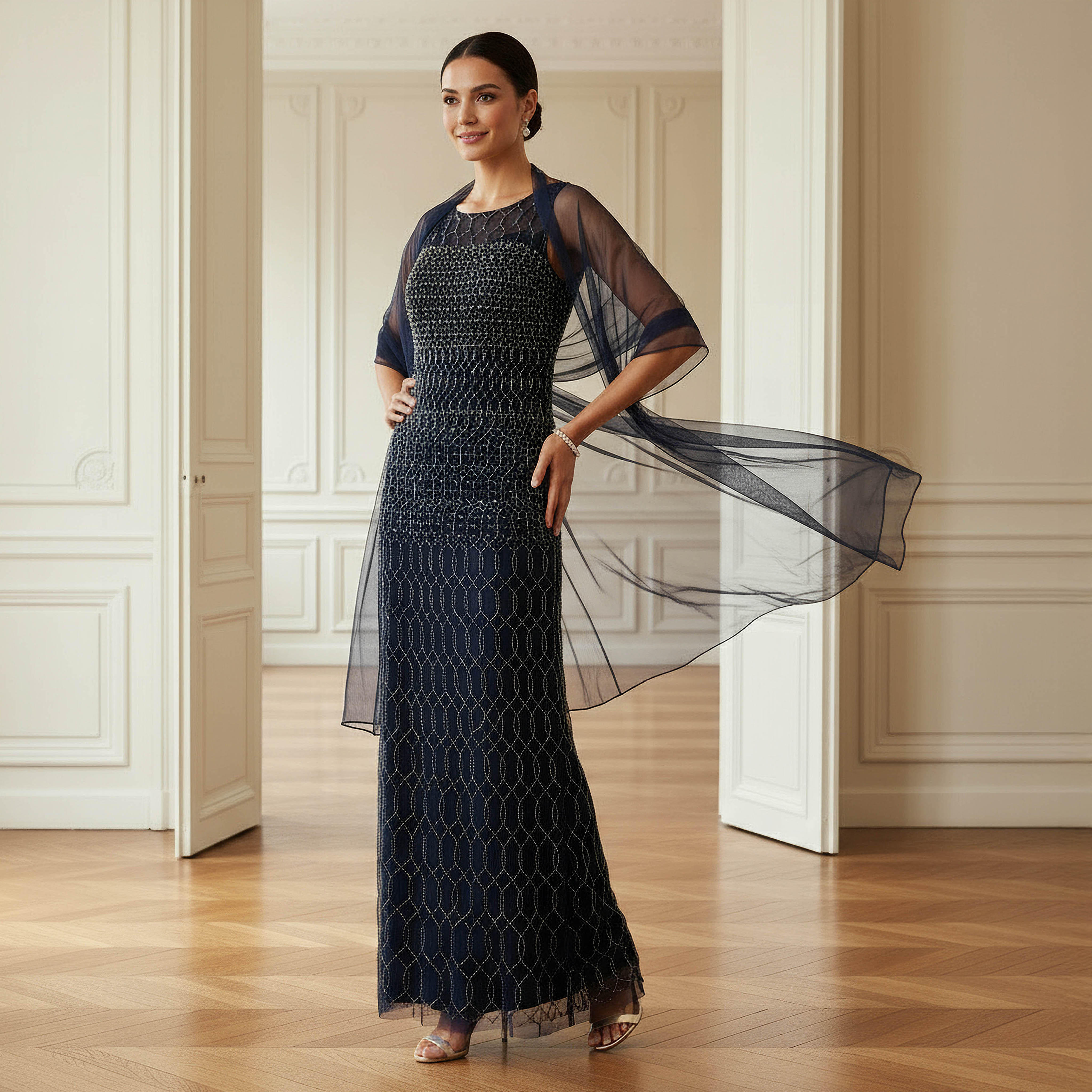 Bead Embellished Column Party Dress with Slit Detail-women-clothing-dresses-image-1