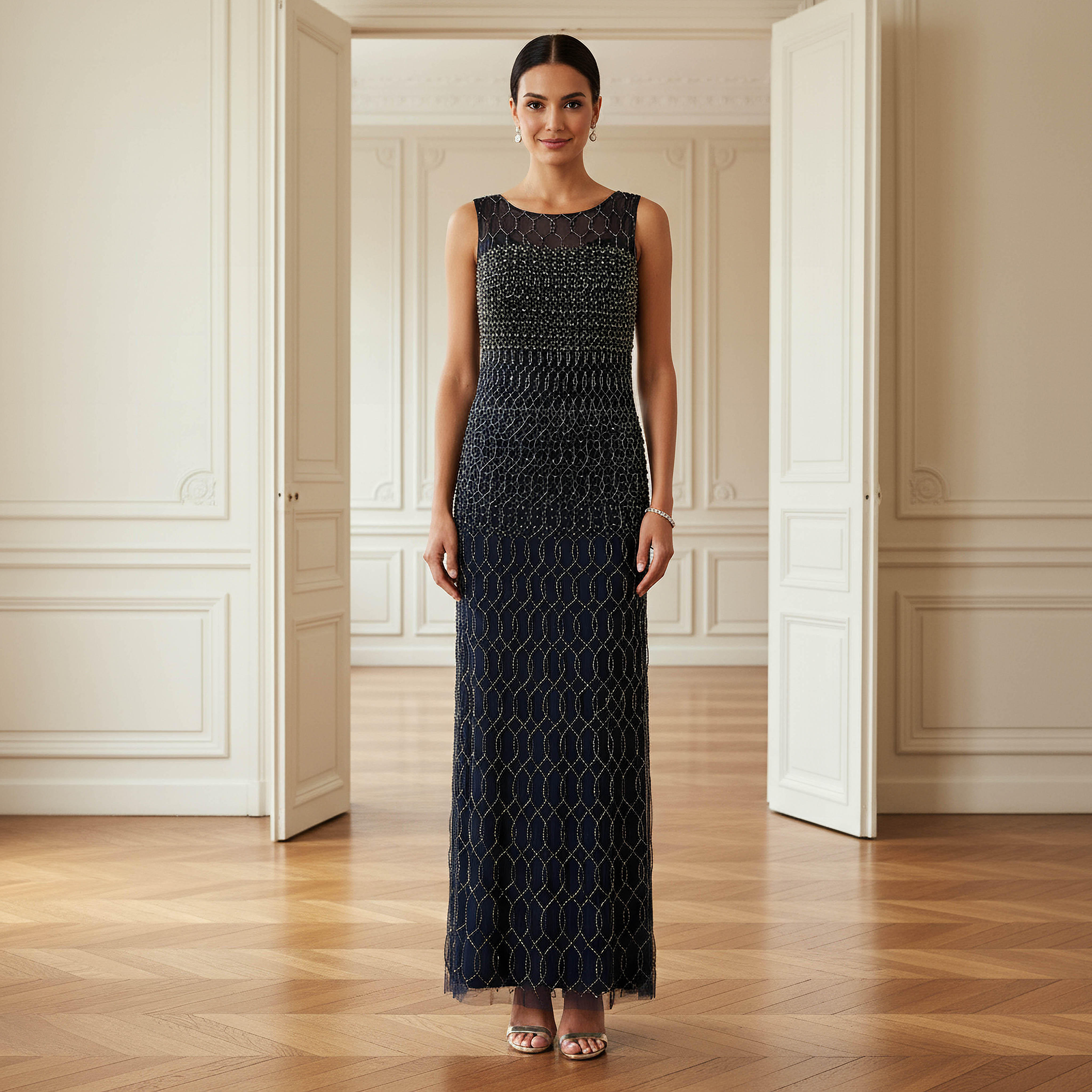 Bead Embellished Column Party Dress with Slit Detail-women-clothing-dresses-image-2