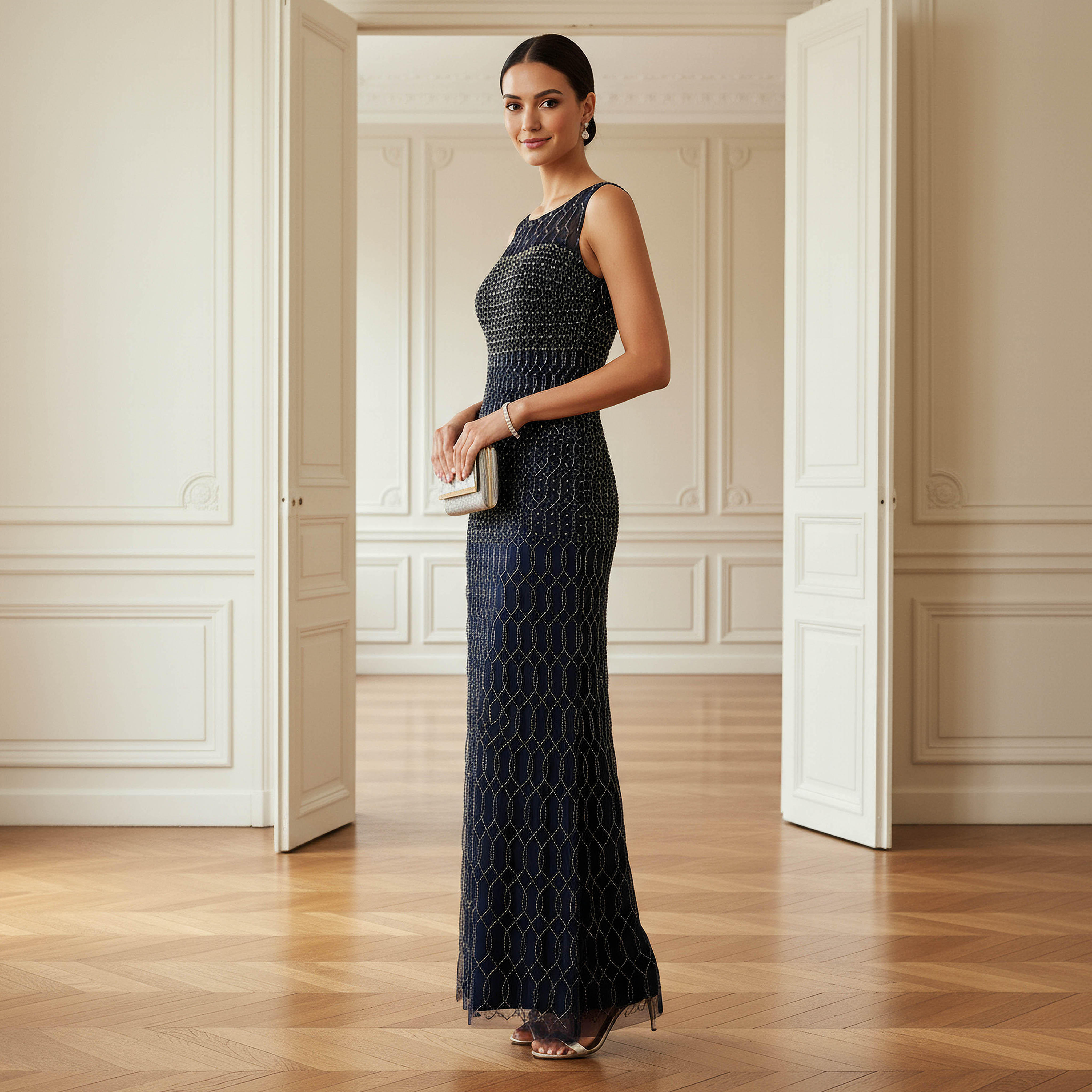 Bead Embellished Column Party Dress with Slit Detail-women-clothing-dresses-image-3