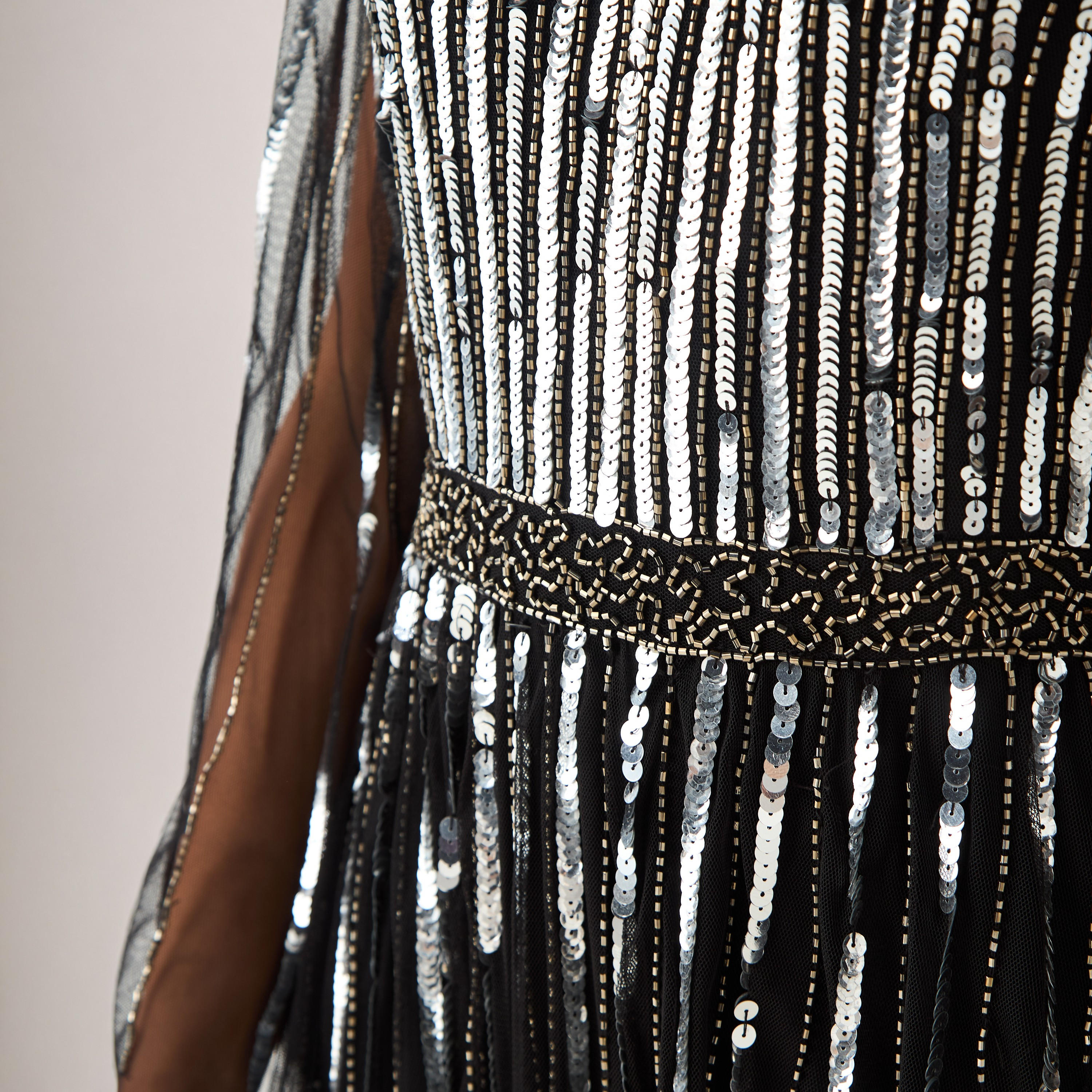 Sequin Embellished Fit and Flare Party Dress with V-neck-women-clothing-dresses-image-5