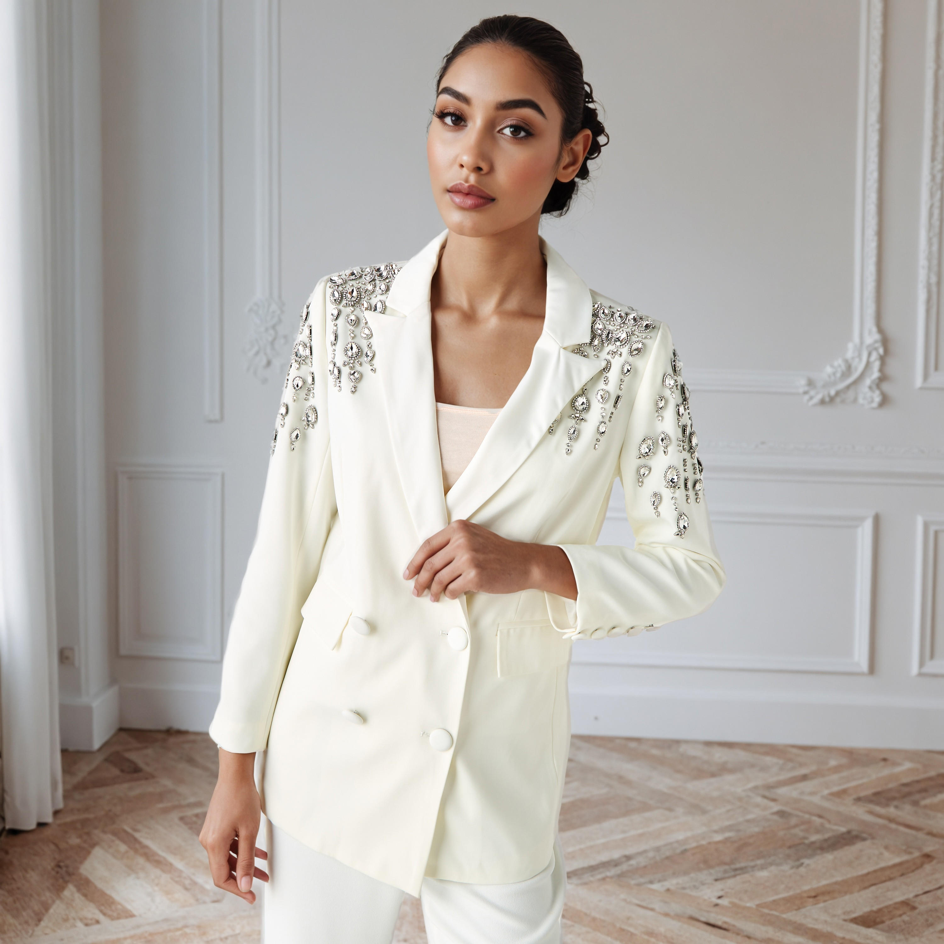Polyester Notch Lapel Blazer with Embellishment-women-clothing-coatsandjackets-blazers-image-1