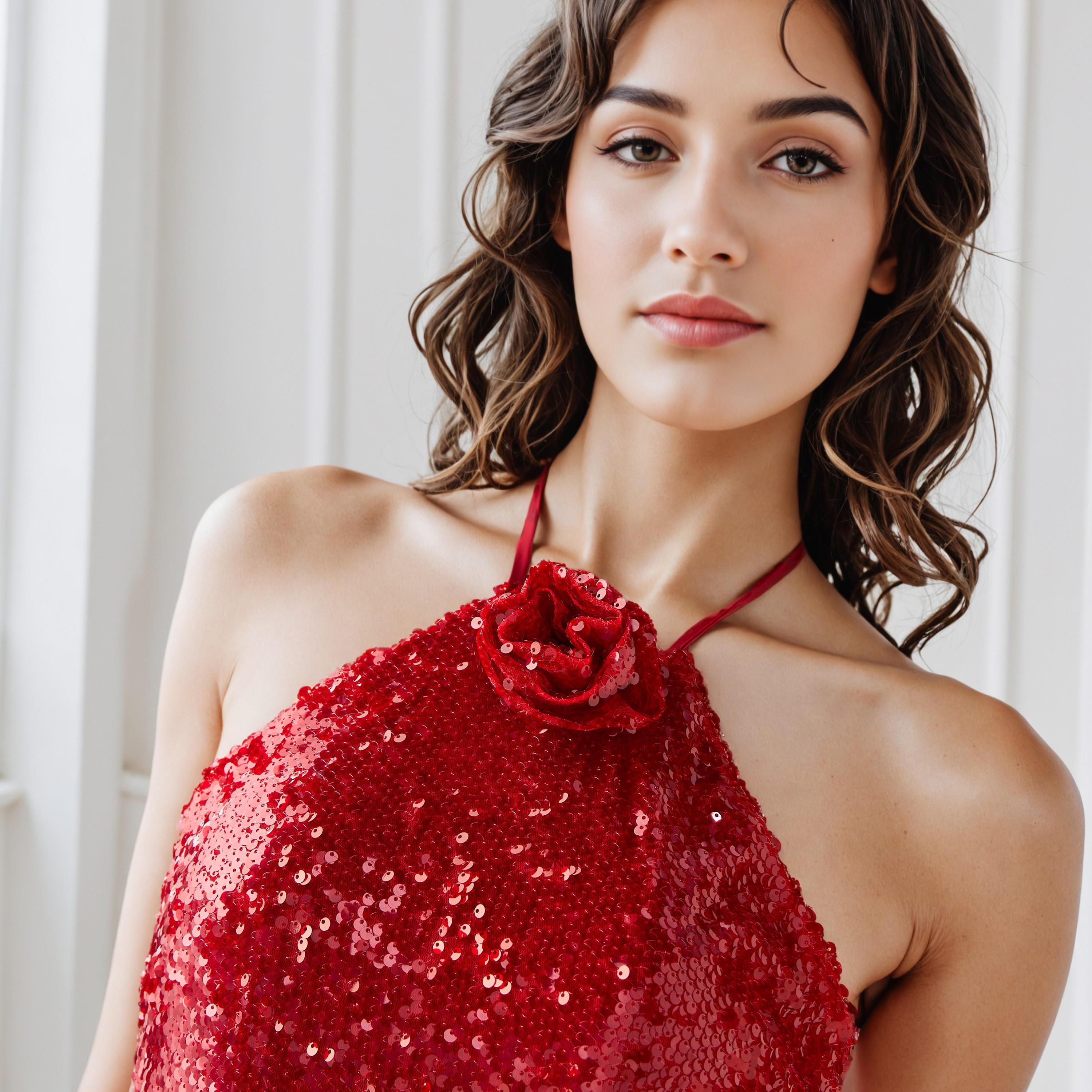 Sequin Embellished Sleeveless Party Dress with Halter Neck-women-clothing-dresses-image-4