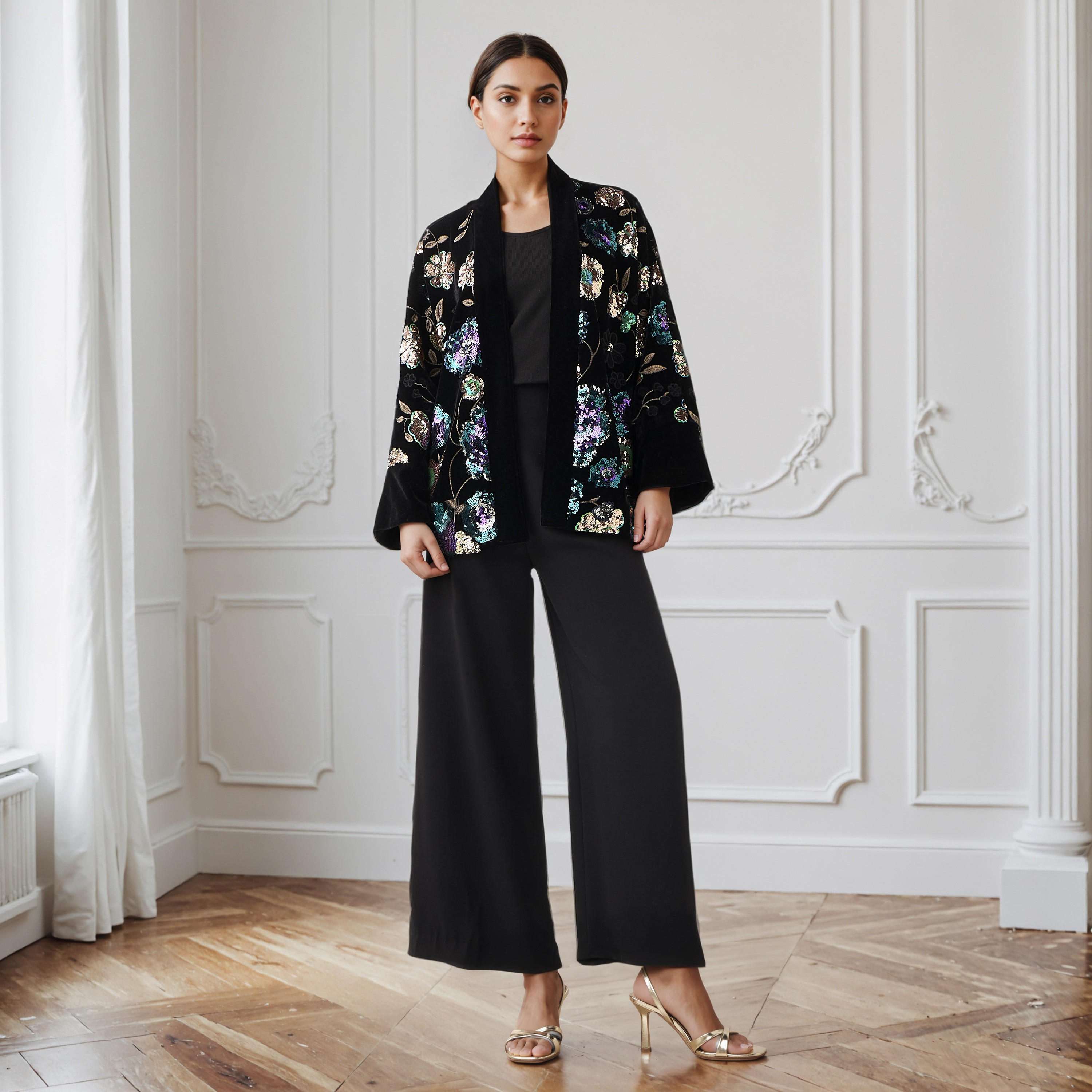 Open Front Jacket with Sequin Embellishments-women-winterwear-coatsandjackets-jackets-image-2
