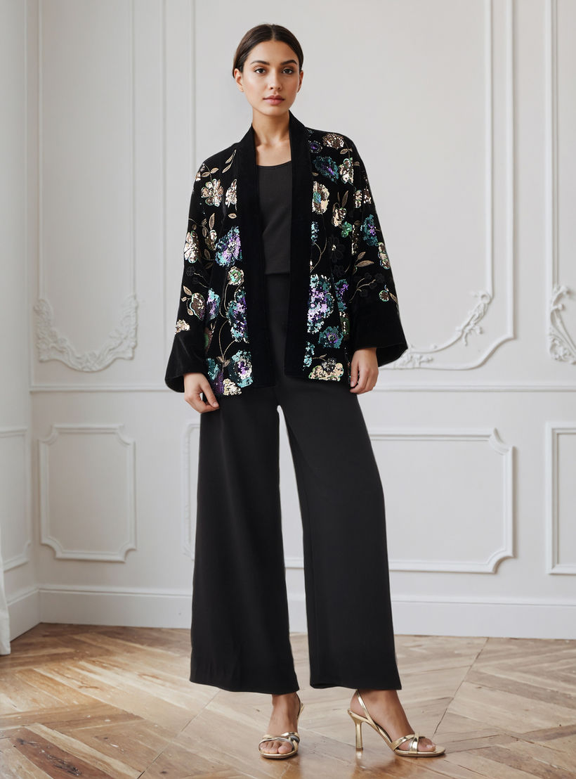 Open Front Jacket with Sequin Embellishments-women-winterwear-coatsandjackets-jackets-image-2