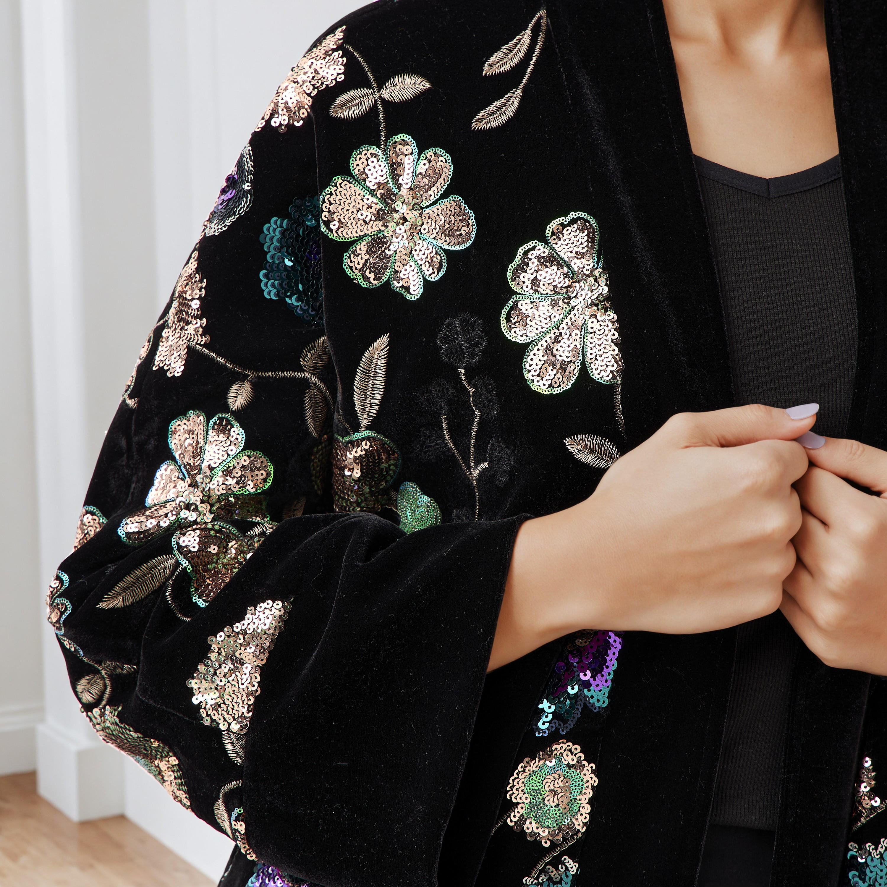 Open Front Jacket with Sequin Embellishments-women-winterwear-coatsandjackets-jackets-image-5