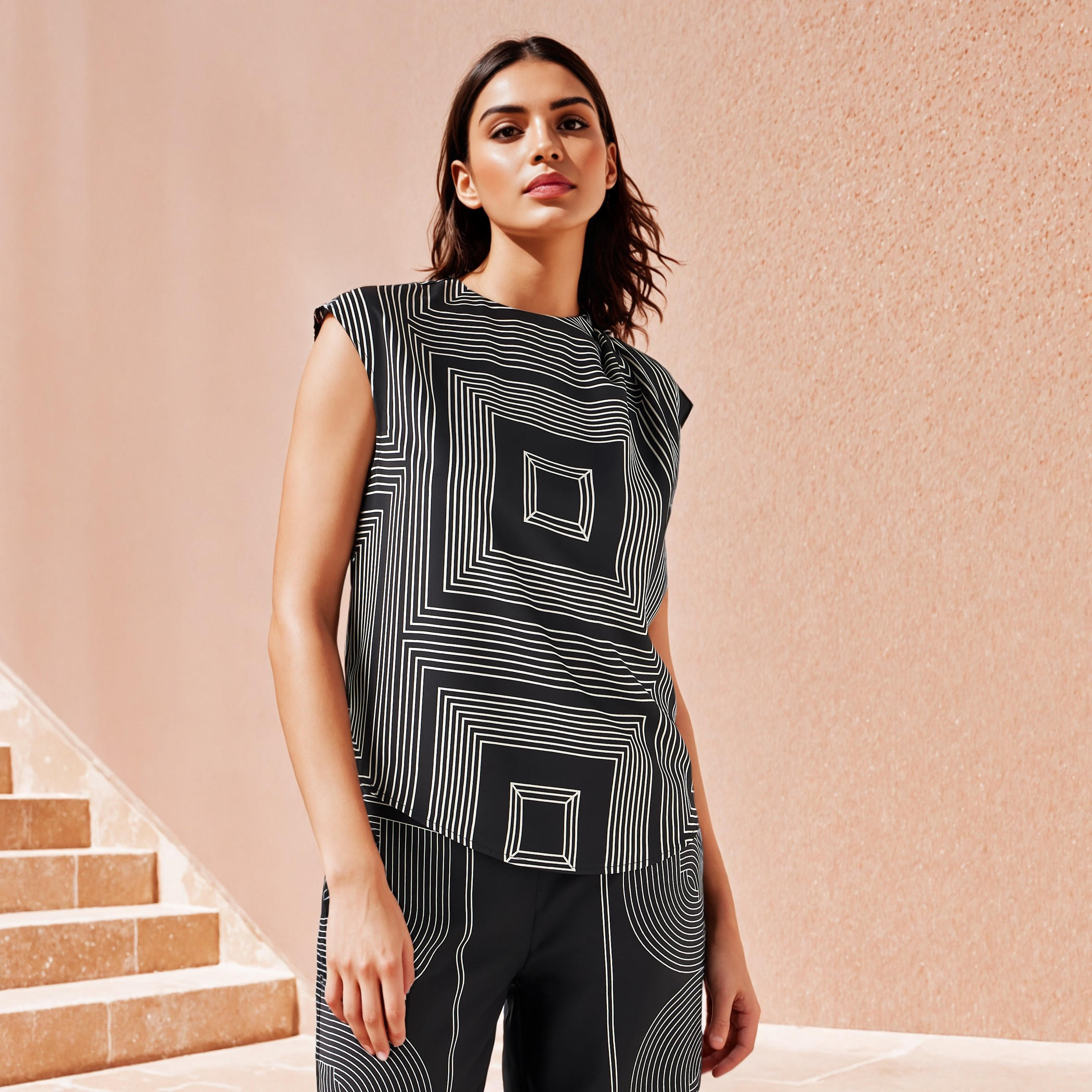 Geometric Print Sleeveless Top with High Neck-women-clothing-shirtsandblouses-blouses-image-1