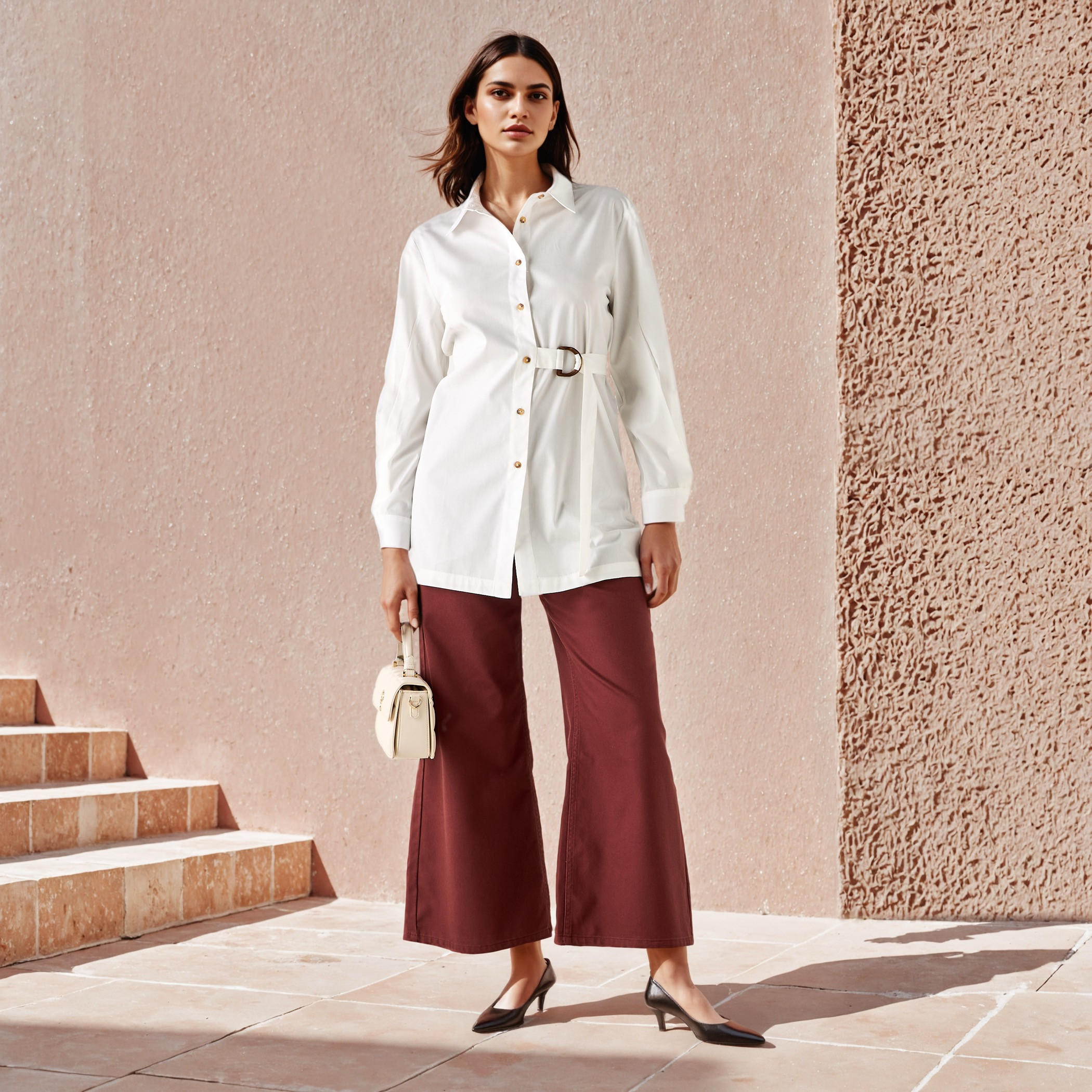 قميص قطن بياقة عادية وحزام جانبي-women-clothing-shirtsandblouses-shirts-image-4