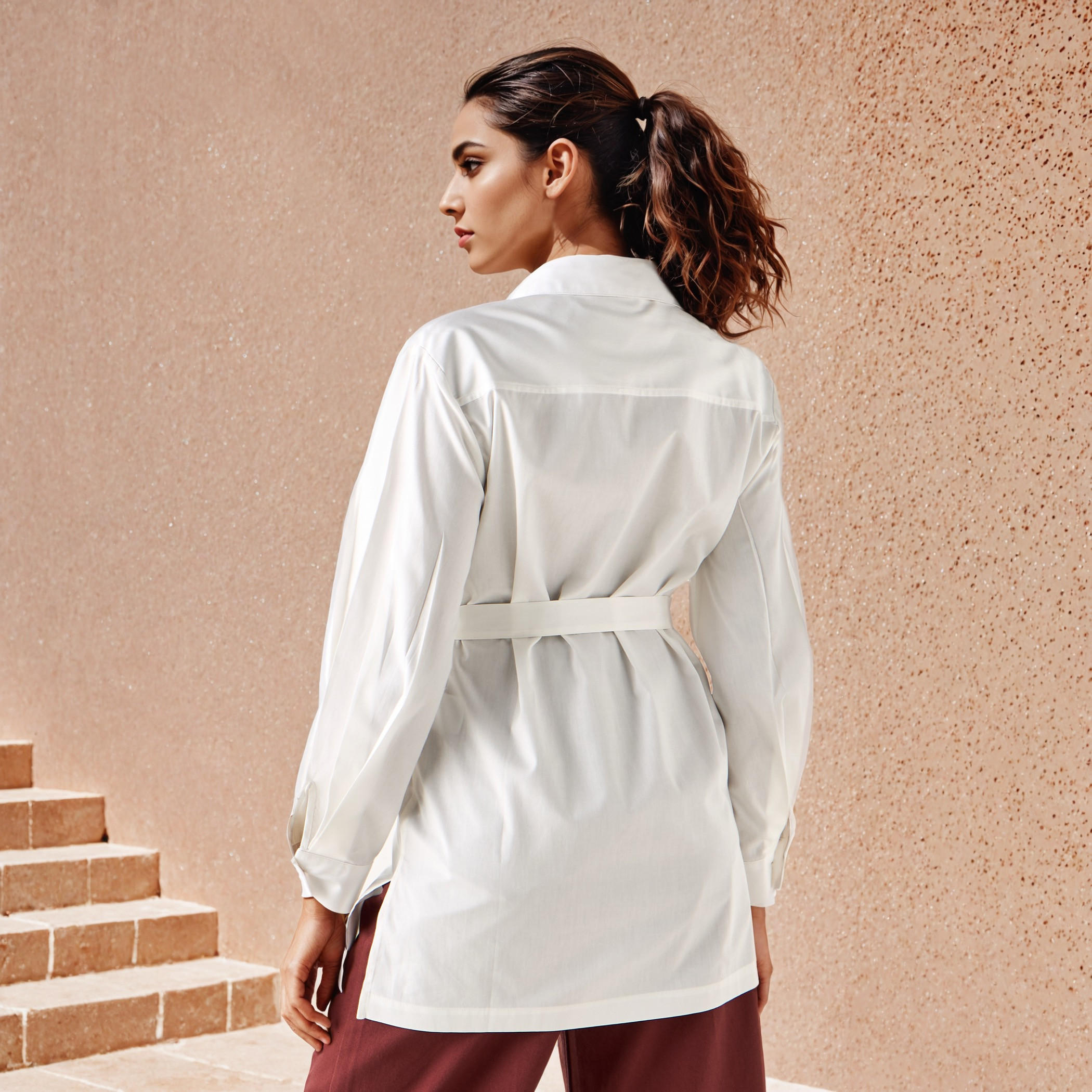 قميص قطن بياقة عادية وحزام جانبي-women-clothing-shirtsandblouses-shirts-image-3