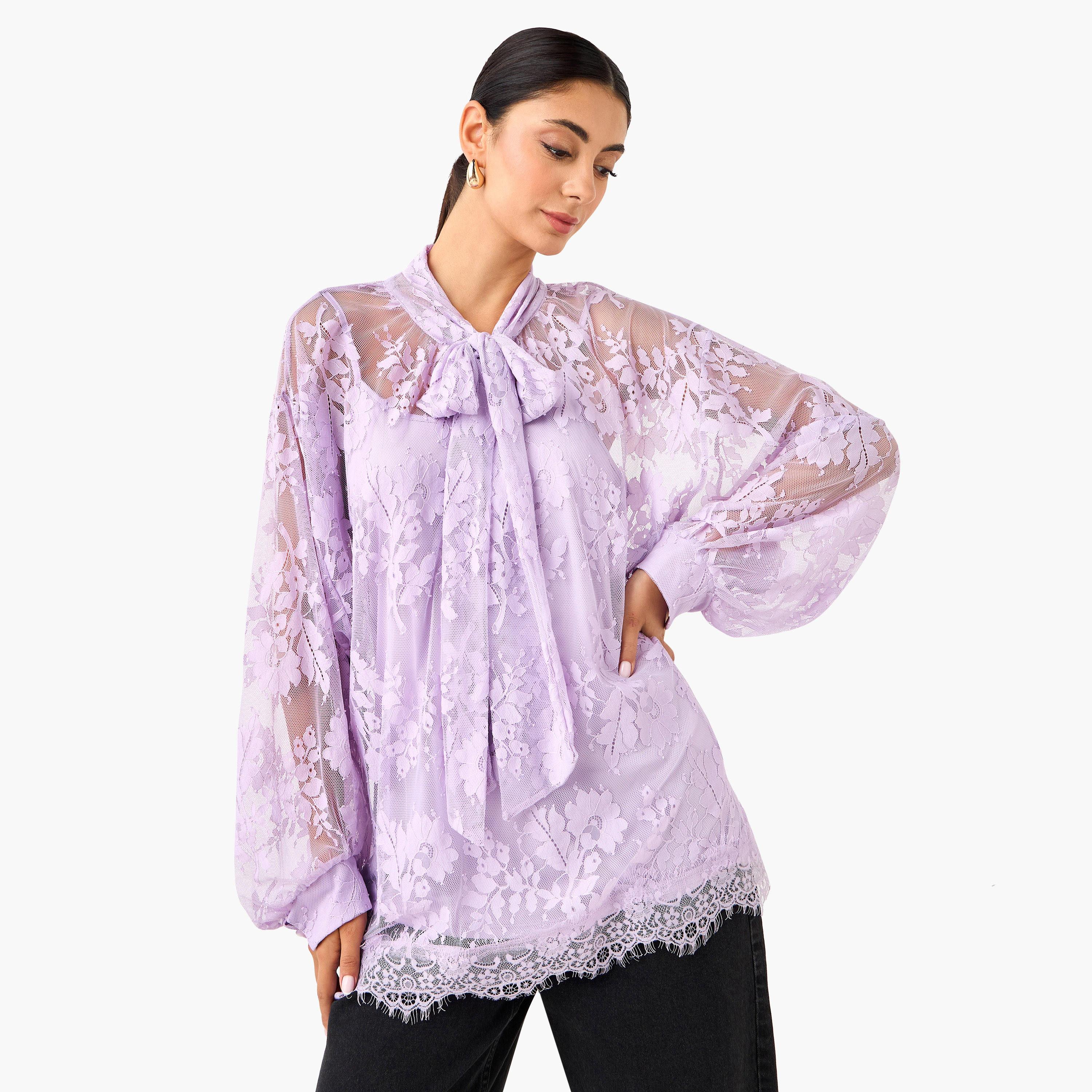 Lace Top with Bow Detail-women-clothing-shirtsandblouses-blouses-image-1