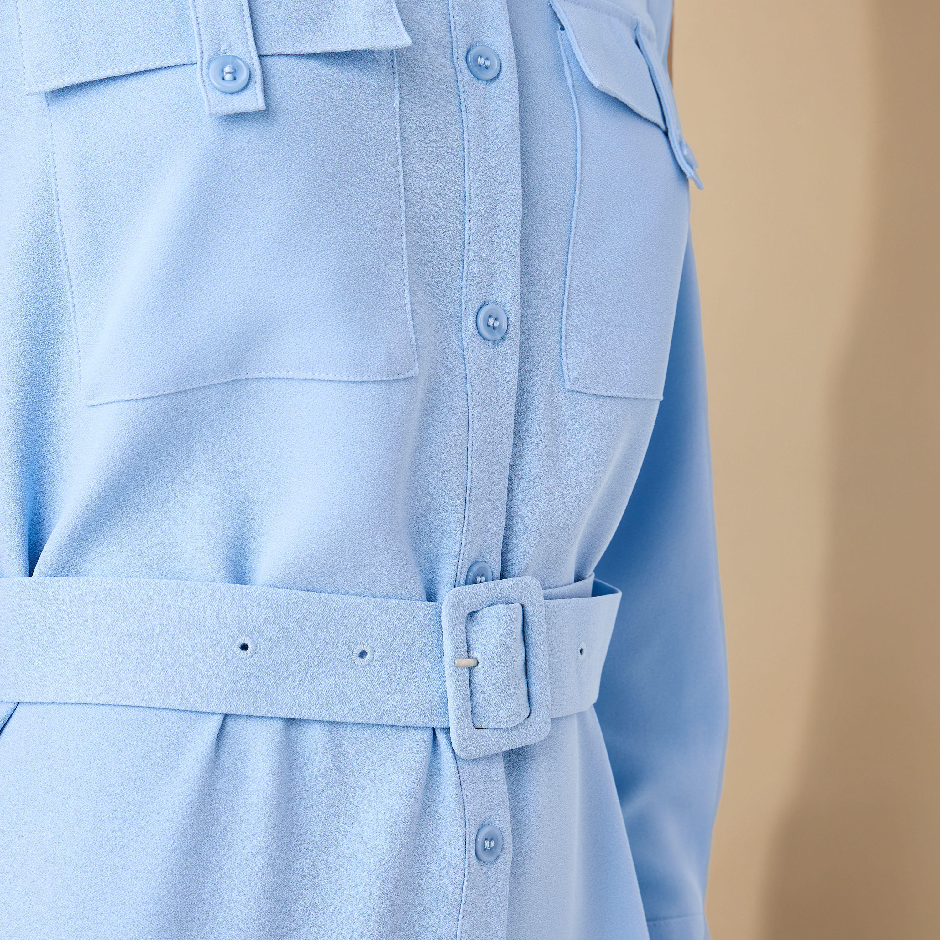 Shirt Dress with Tie-Up Belt and Chest Pockets-women-clothing-dresses-image-4