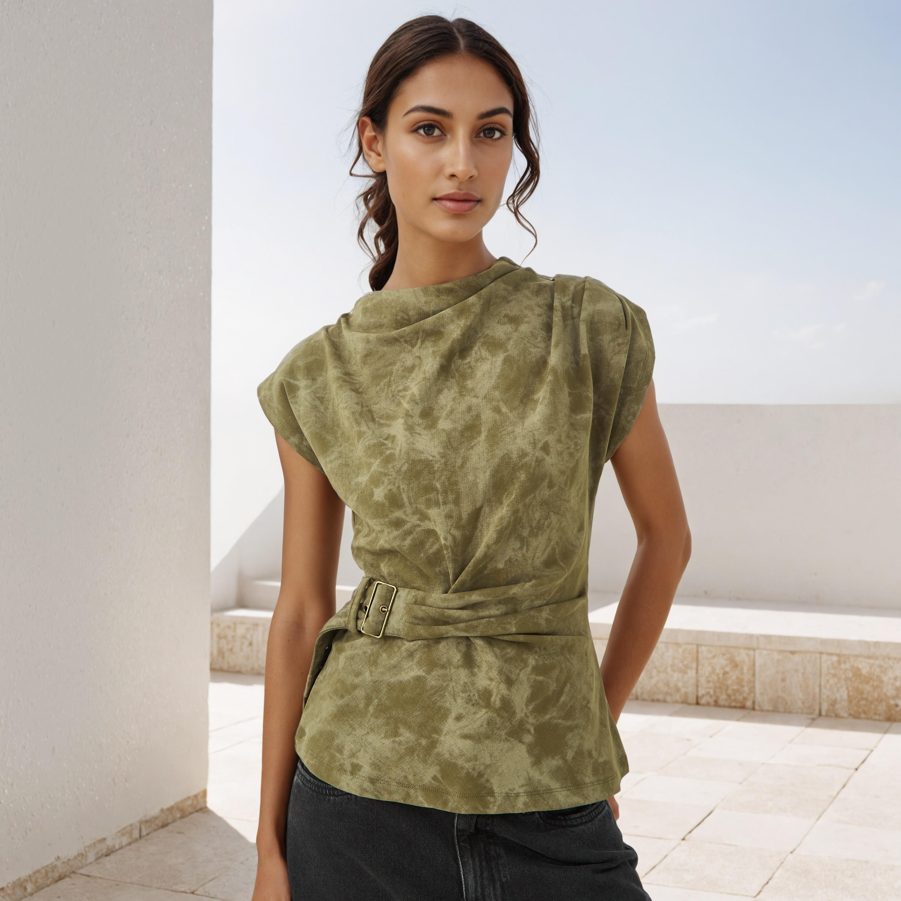 بلوزة منسدلة بزينة إبزيم وطبعات-women-clothing-shirtsandblouses-blouses-image-1
