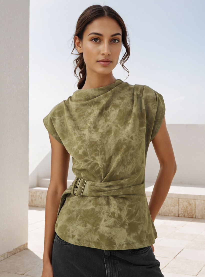 بلوزة منسدلة بزينة إبزيم وطبعات-women-clothing-shirtsandblouses-blouses-image-1