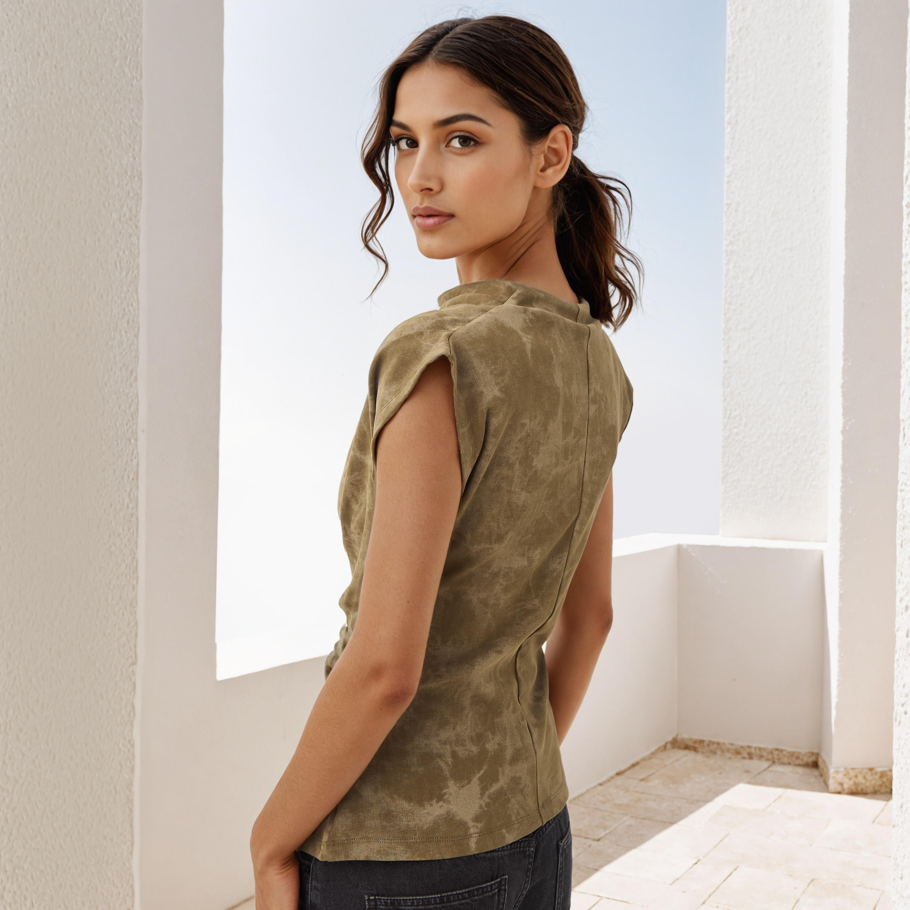 Printed Draped Top with Buckle Accent-women-clothing-shirtsandblouses-blouses-image-3