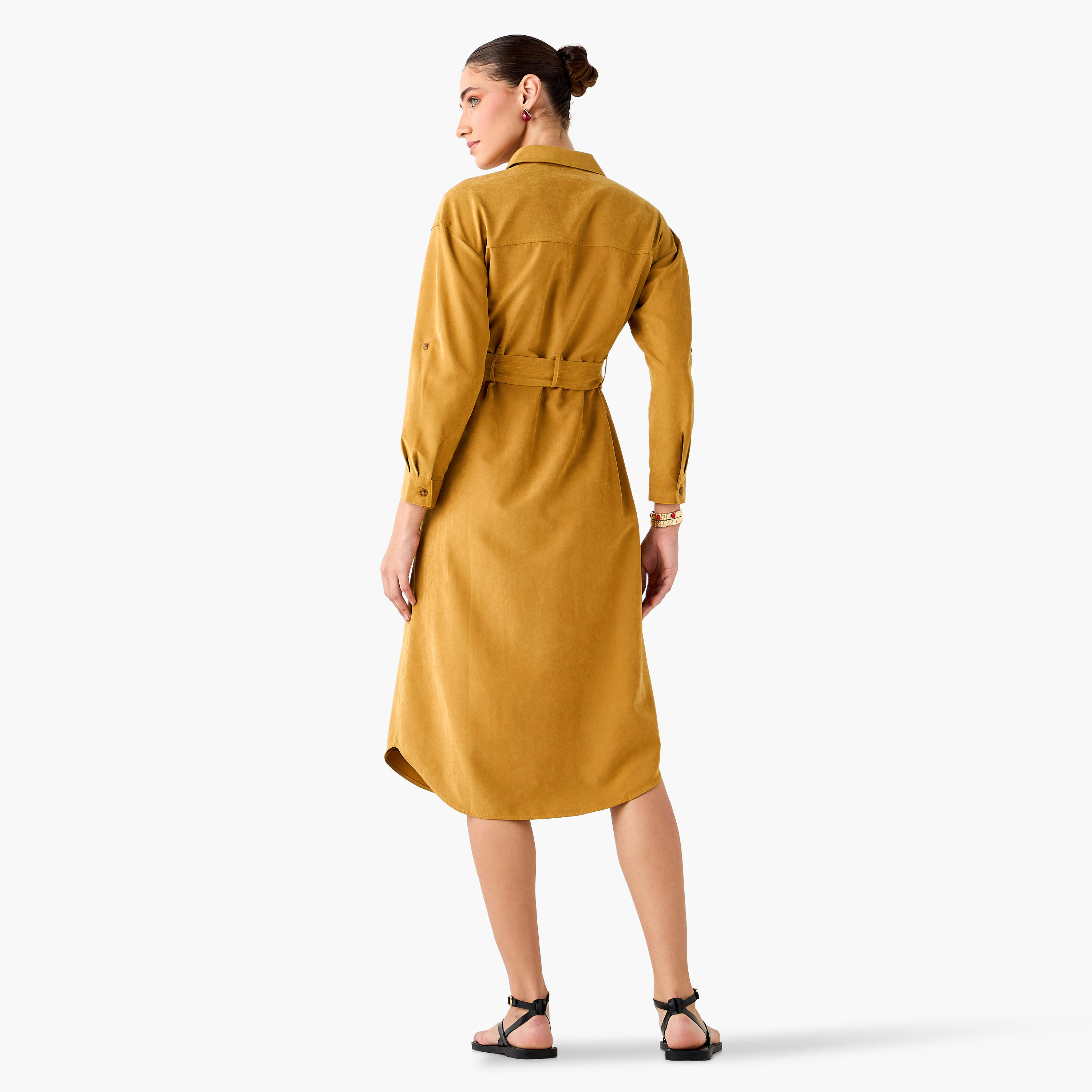 Belted Button Down Shirt Dress-women-clothing-dresses-image-3