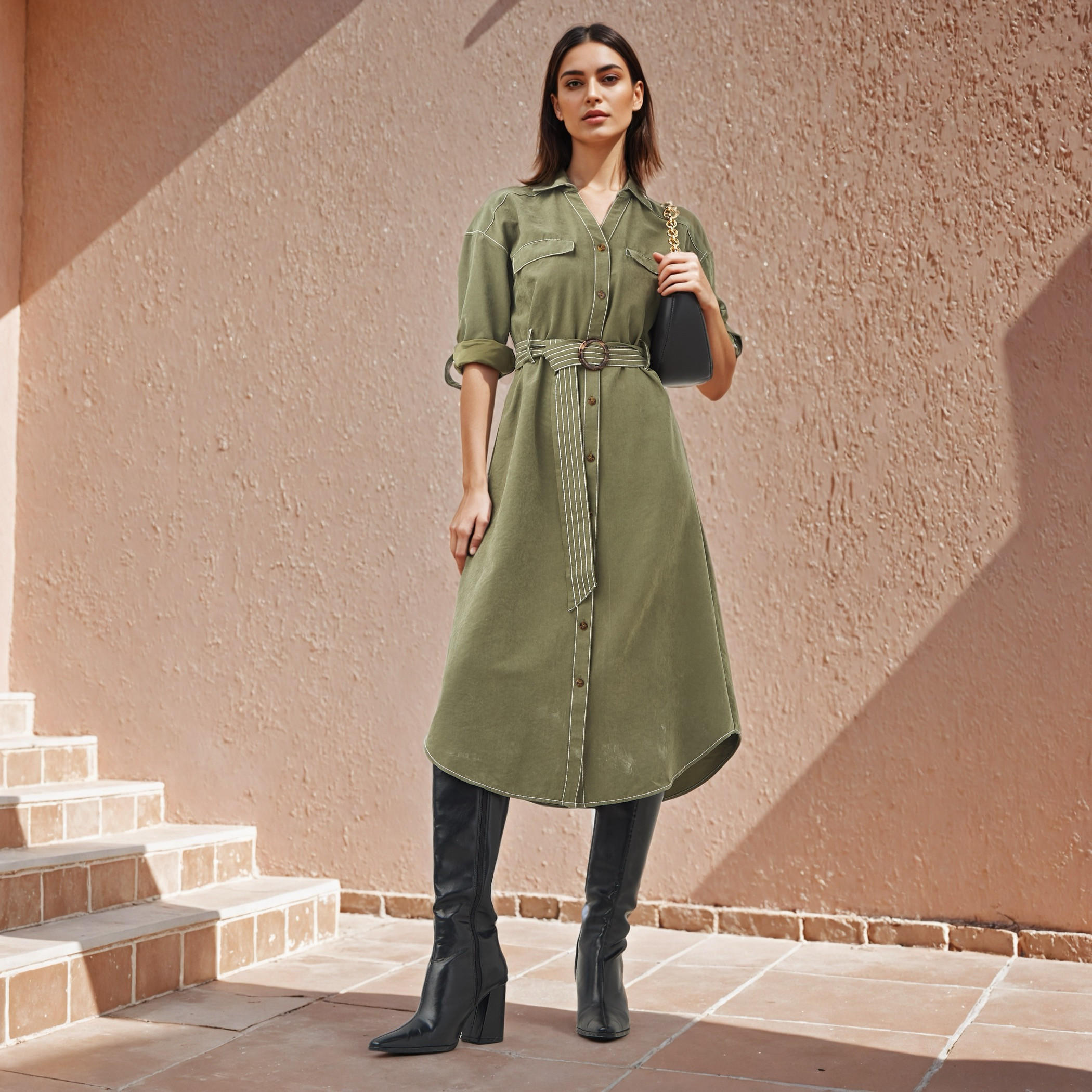 فستان قميص بأزرار إغلاق وحزام-women-clothing-dresses-image-2