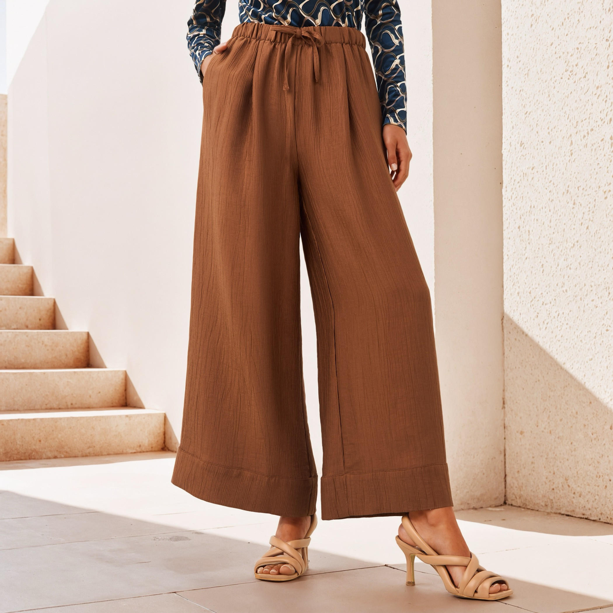 Textured Relaxed Fit Pants-women-clothing-bottoms-trousers-image-1