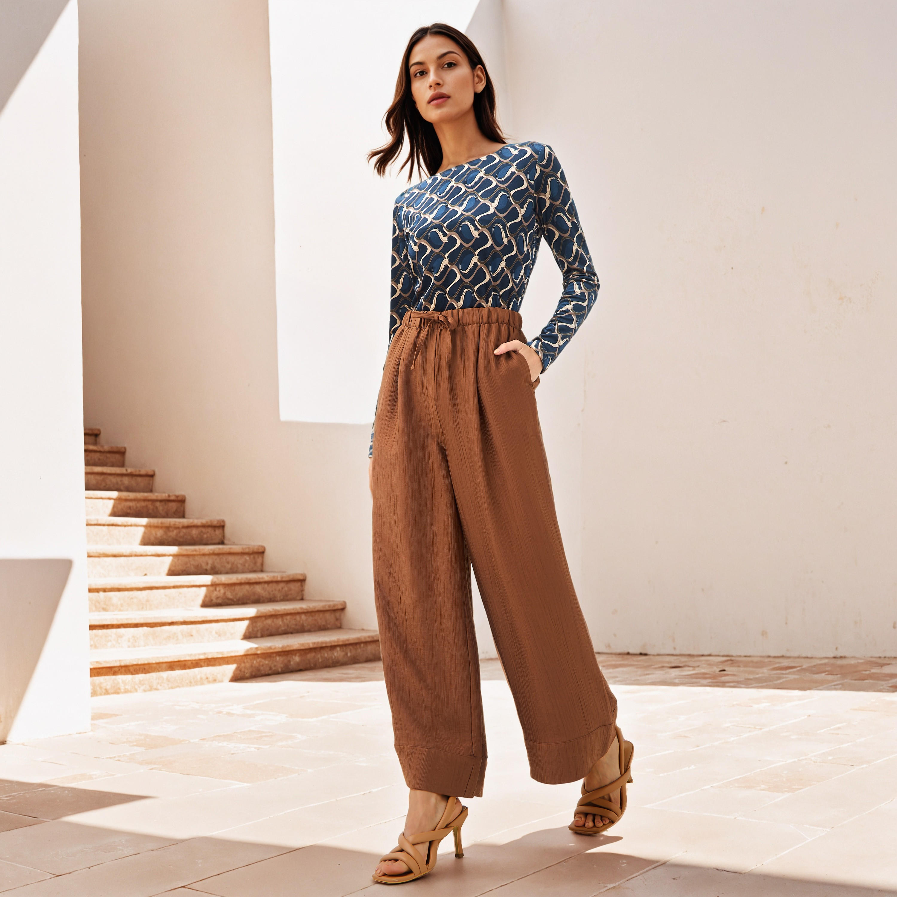 بنطلون بقصة مريحة وملمس بارز-women-clothing-trousers-image-2