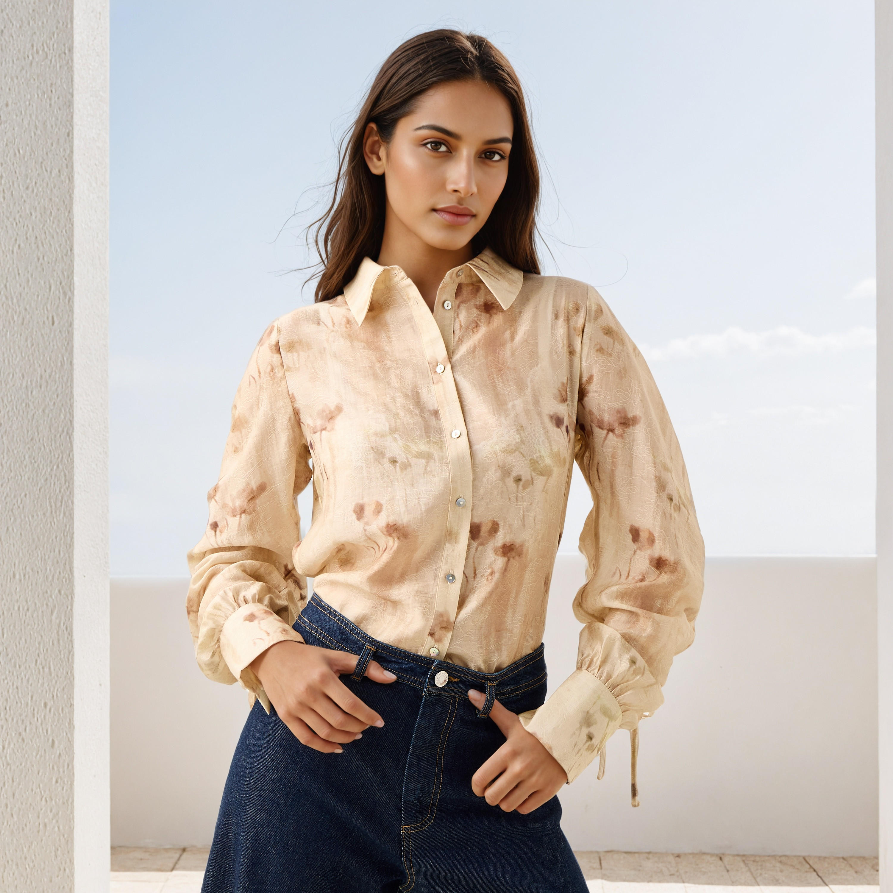 Printed Ruched Accent Shirt-women-clothing-shirtsandblouses-shirts-image-1