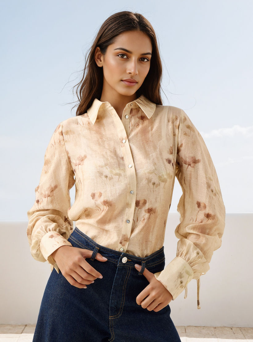 Printed Ruched Accent Shirt-women-clothing-shirtsandblouses-shirts-image-1