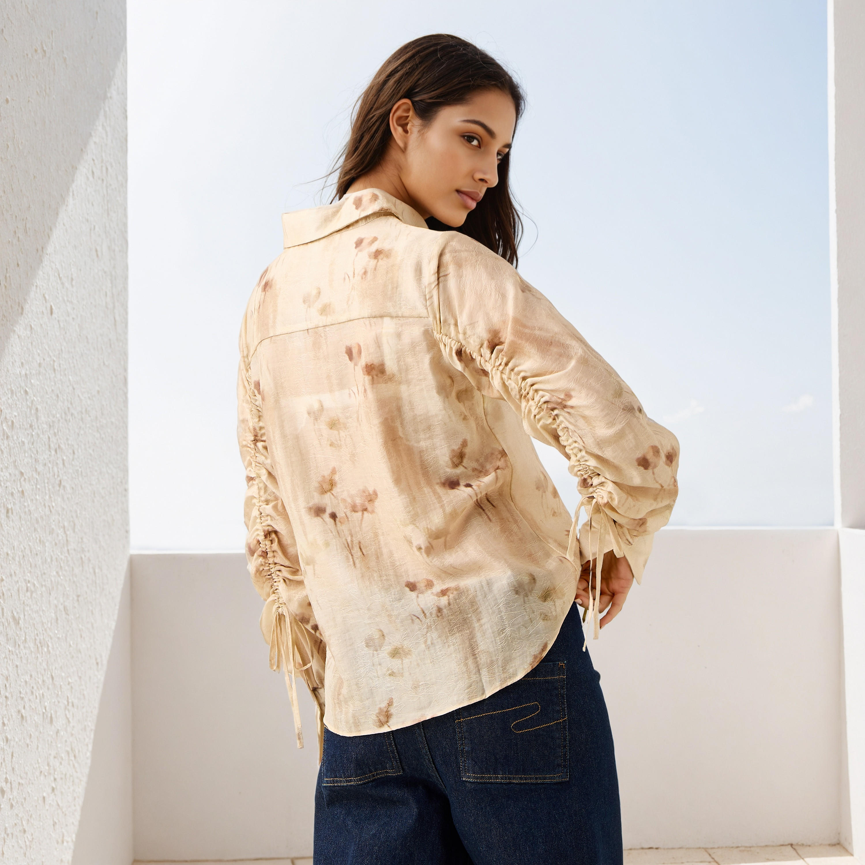 Printed Ruched Accent Shirt-women-clothing-shirtsandblouses-shirts-image-3