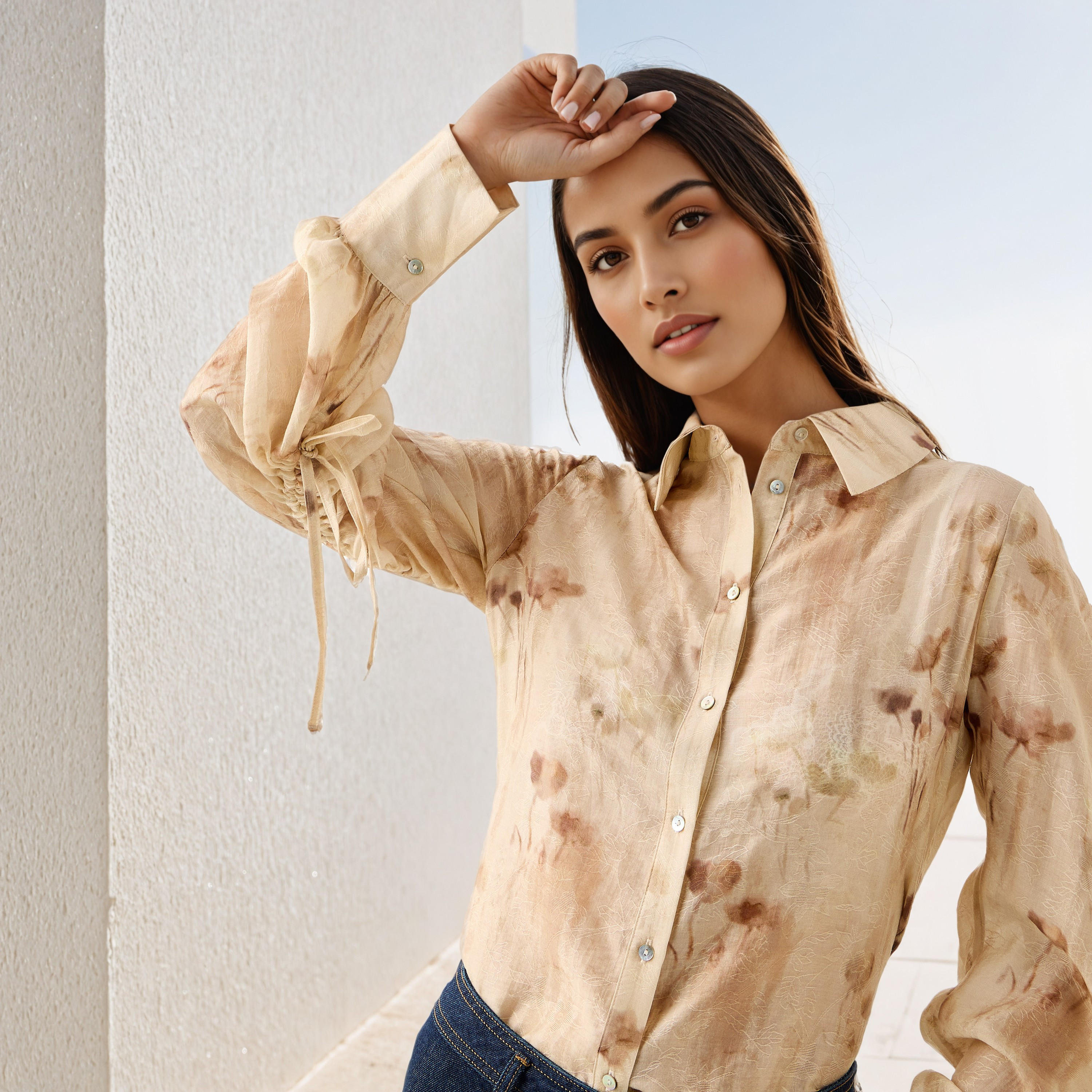 Printed Ruched Accent Shirt-women-clothing-shirtsandblouses-shirts-image-4