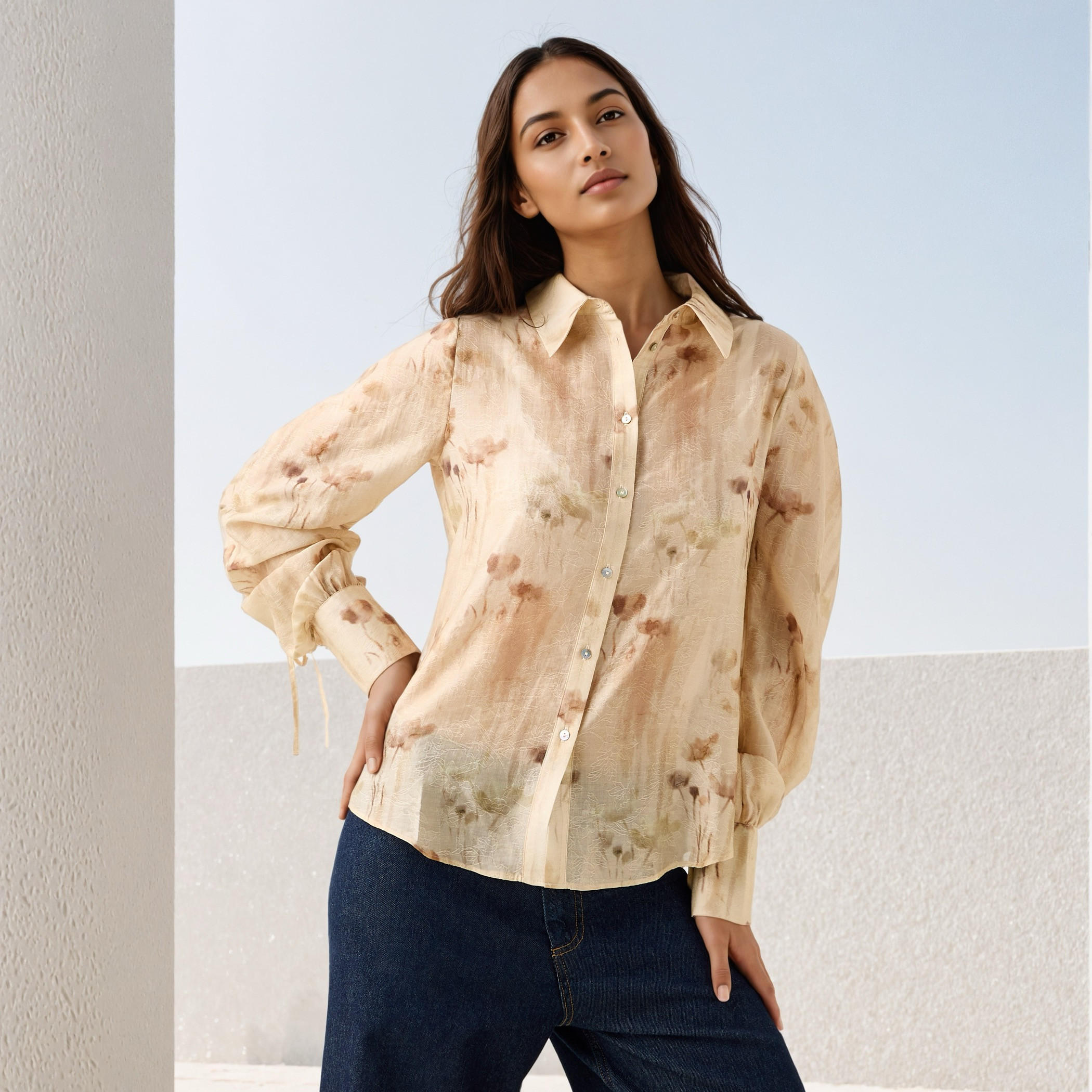 Printed Ruched Accent Shirt-women-clothing-shirtsandblouses-shirts-image-6