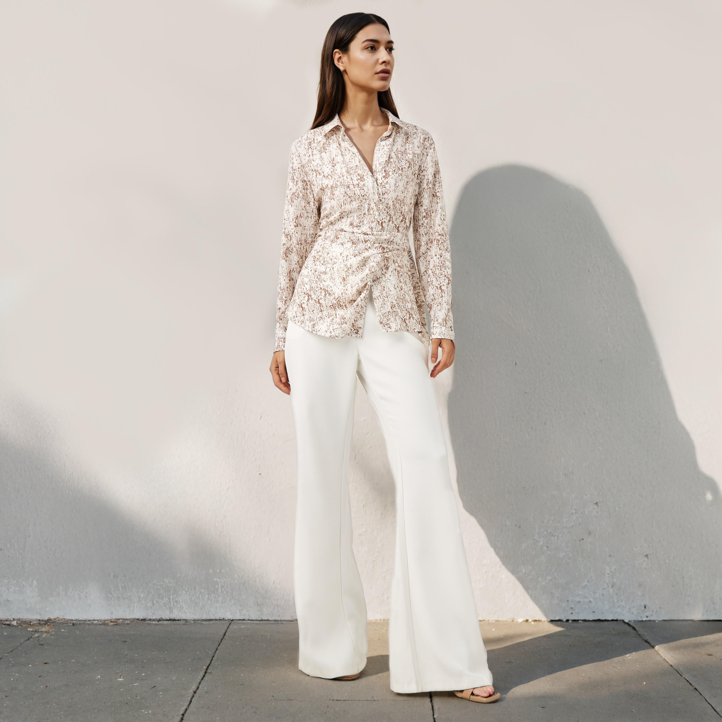 Relaxed Fit Printed Collared Wrap Linen Blend Top-women-clothing-shirtsandblouses-blouses-image-2