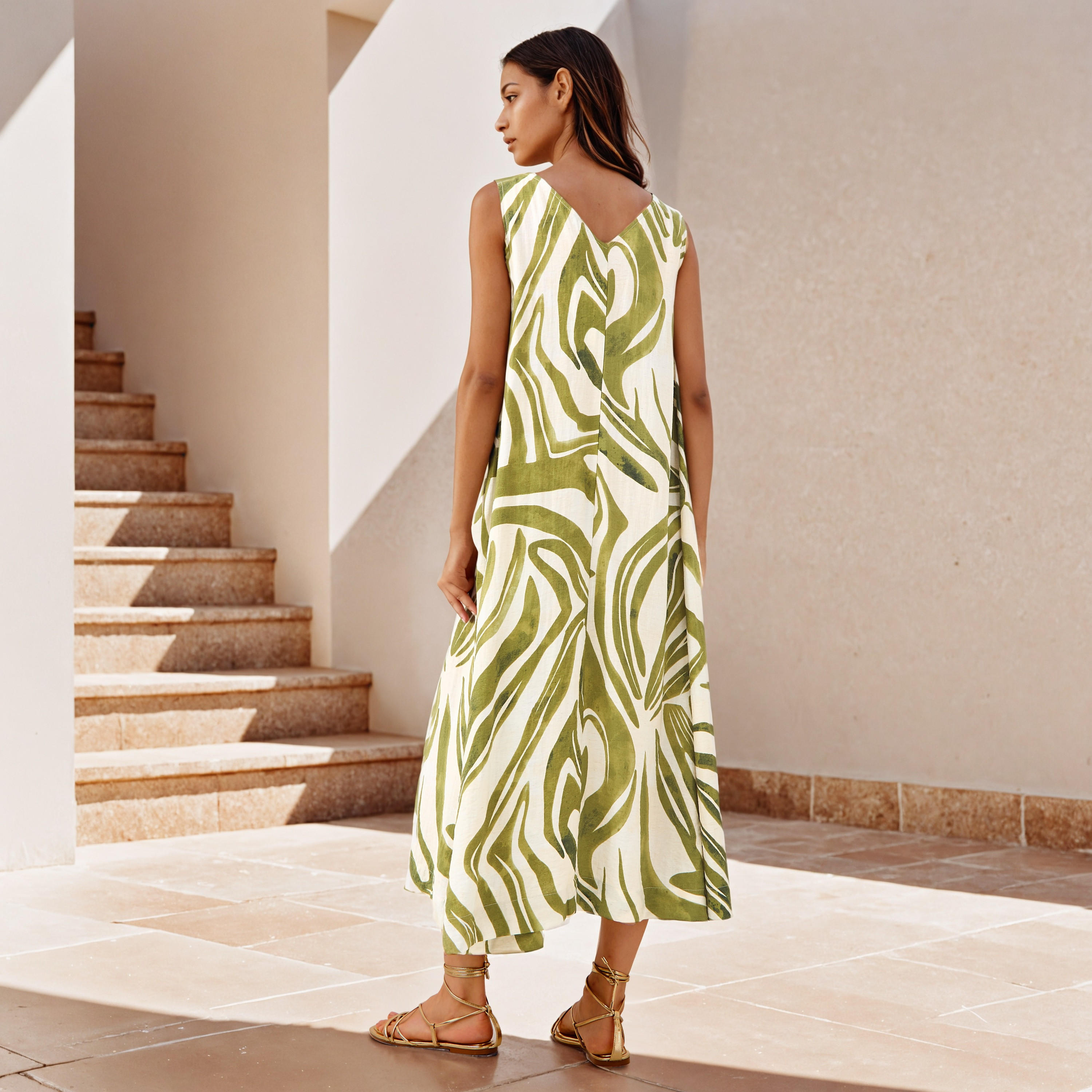 فستان إيه لاين ماكسي من مزيج الكتان دون أكمام بطبعات-women-clothing-dresses-image-3