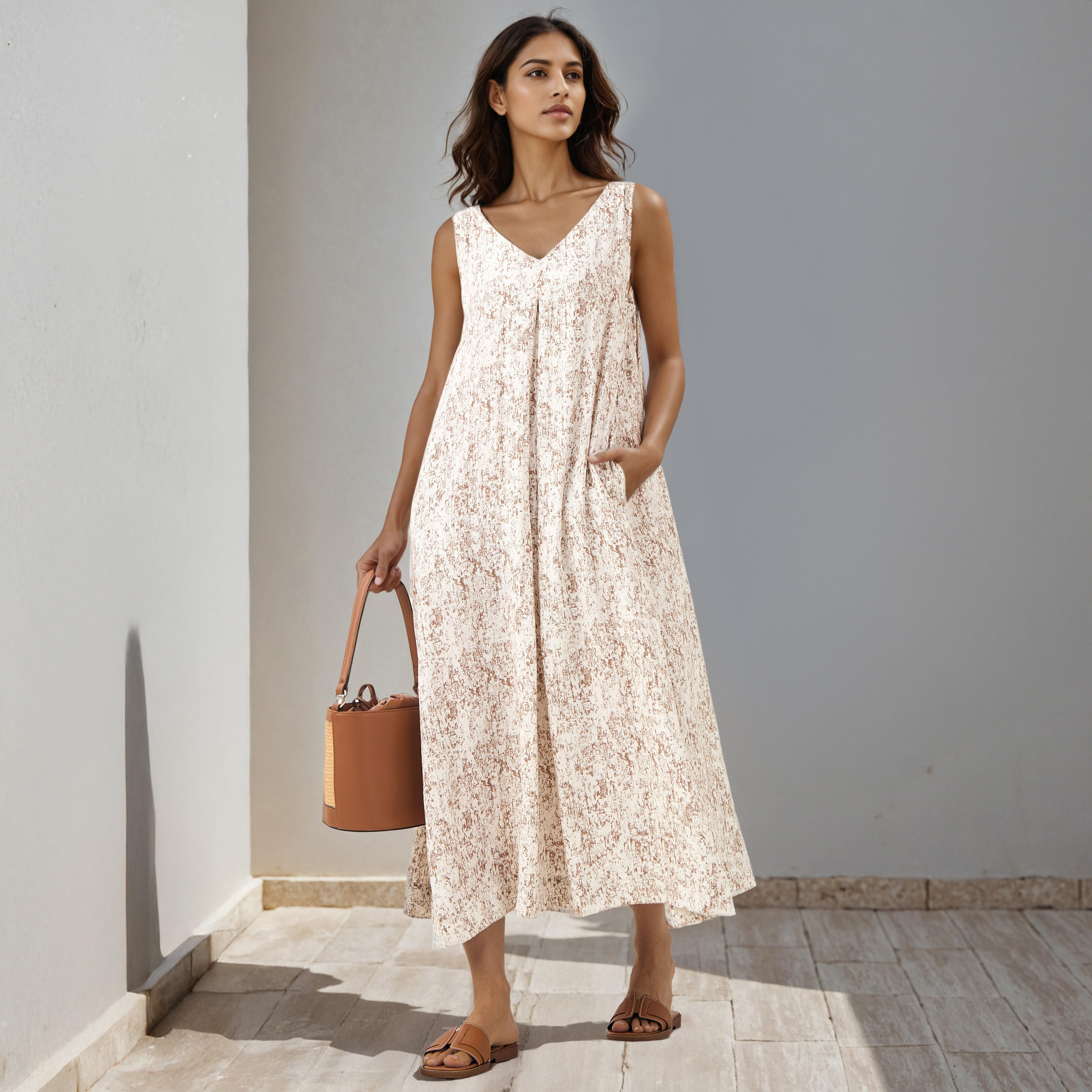 Printed A-line Sleeveless Linen Blend Maxi Dress-women-clothing-dresses-image-1