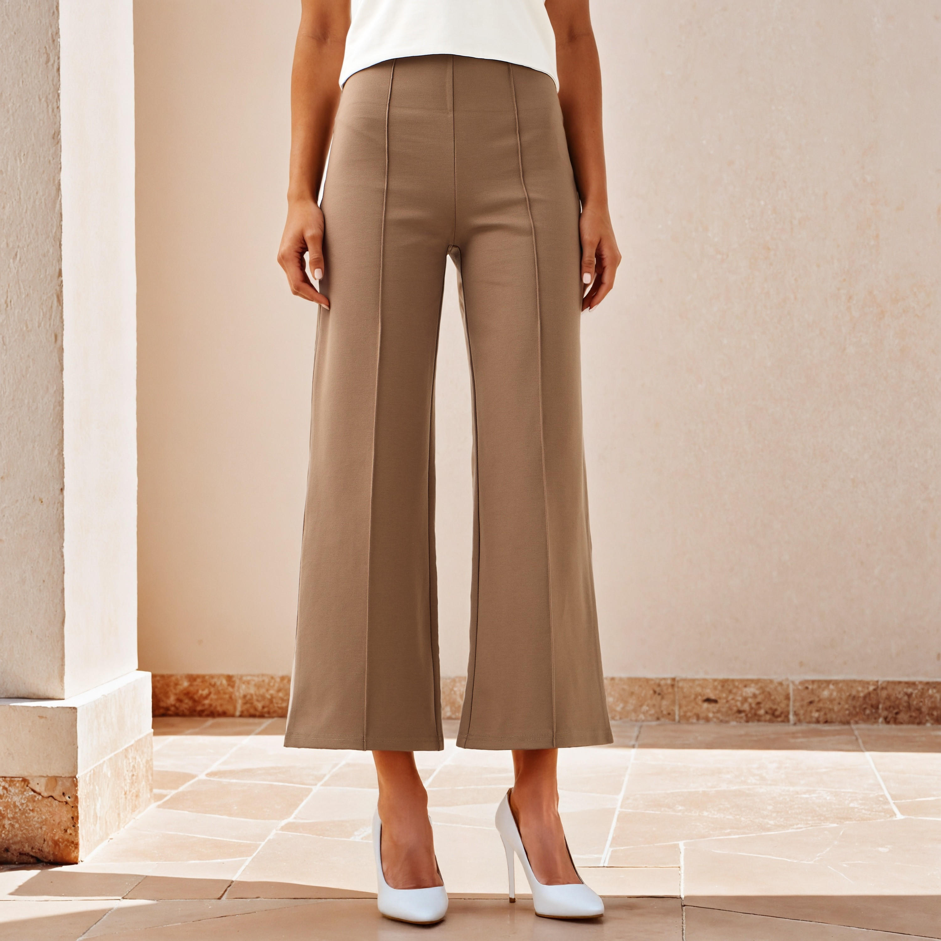 بنطلون ببنسات وقصة عادية وخصر مرن-women-clothing-trousers-image-1