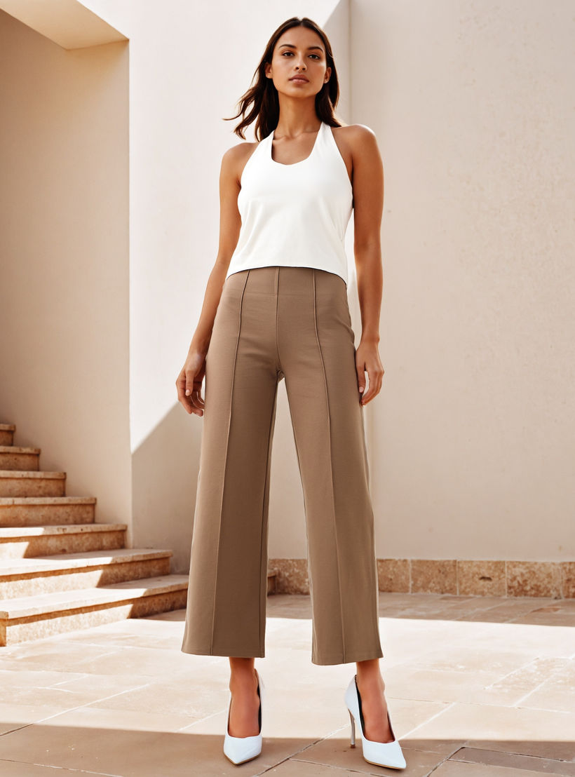 بنطلون ببنسات وقصة عادية وخصر مرن-women-clothing-trousers-image-2
