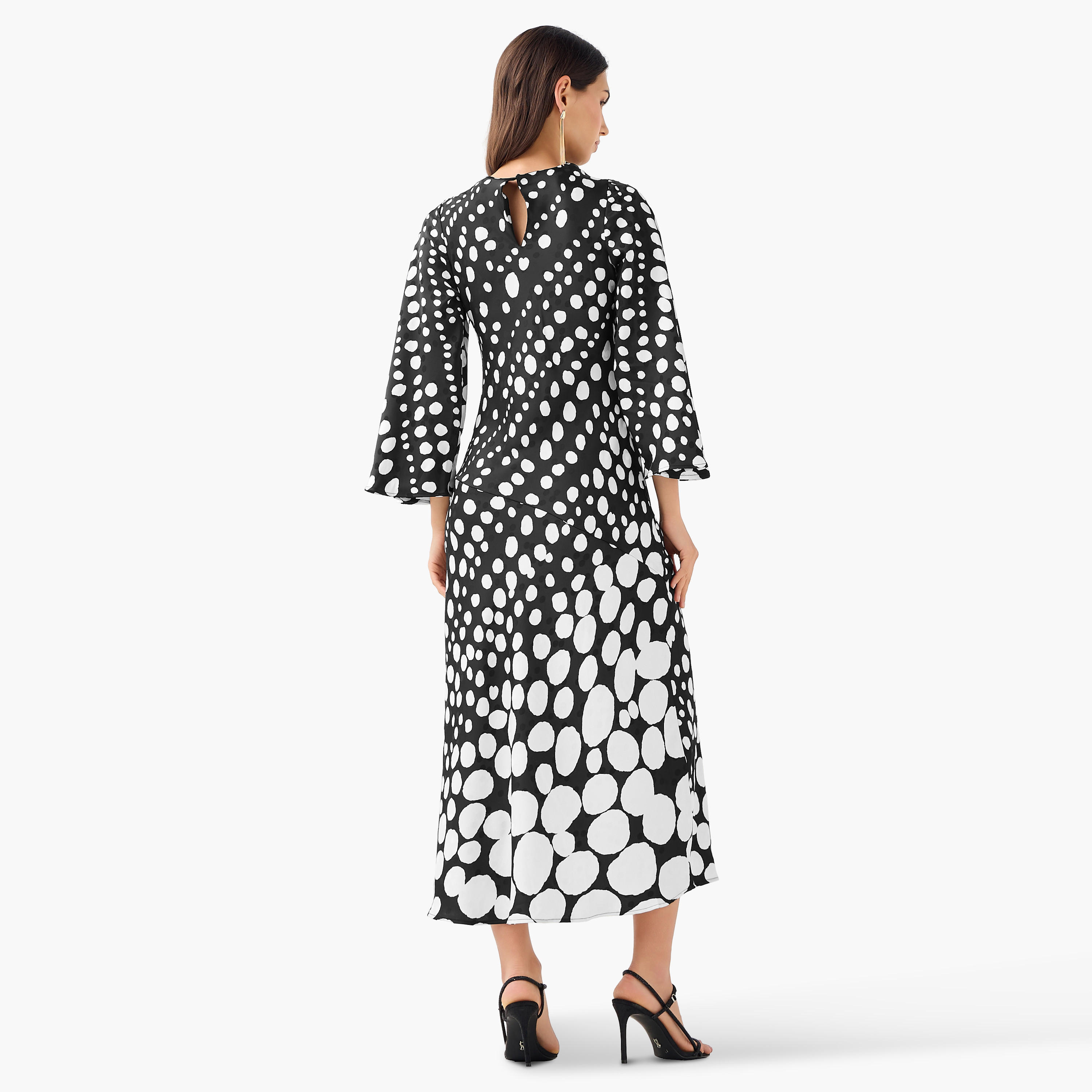 فستان إيه لاين منقط بتفاصيل باقة للنساء-women-clothing-dresses-image-3