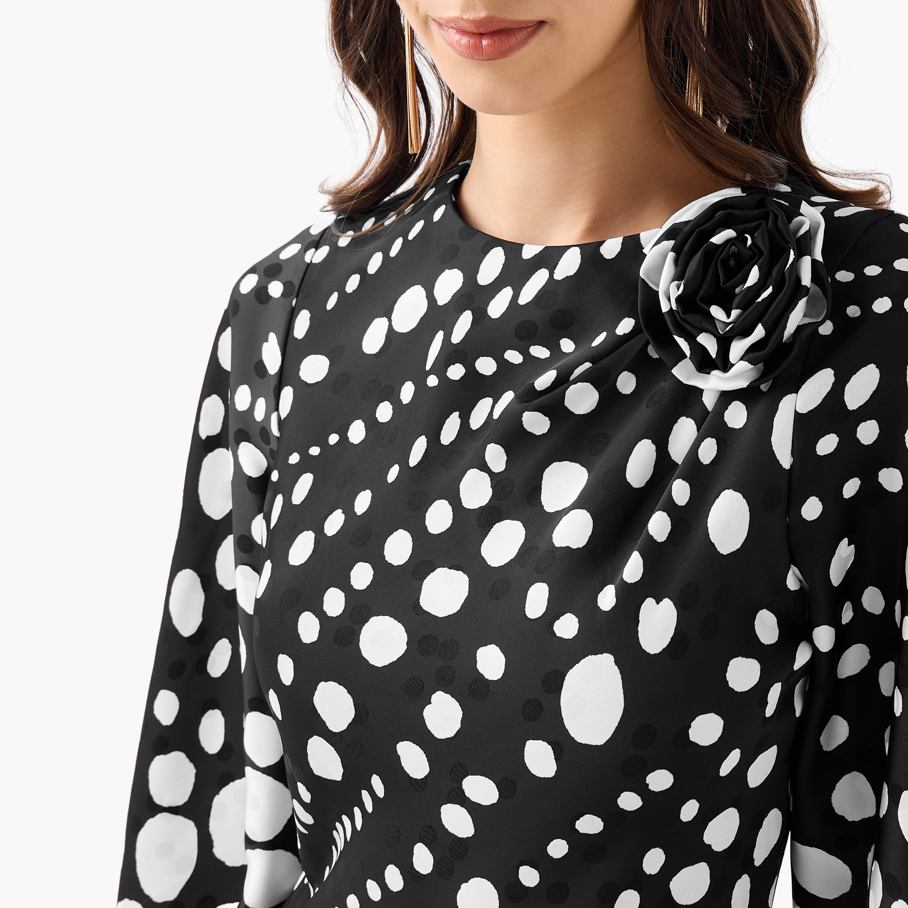 فستان إيه لاين منقط بتفاصيل باقة للنساء-women-clothing-dresses-image-4