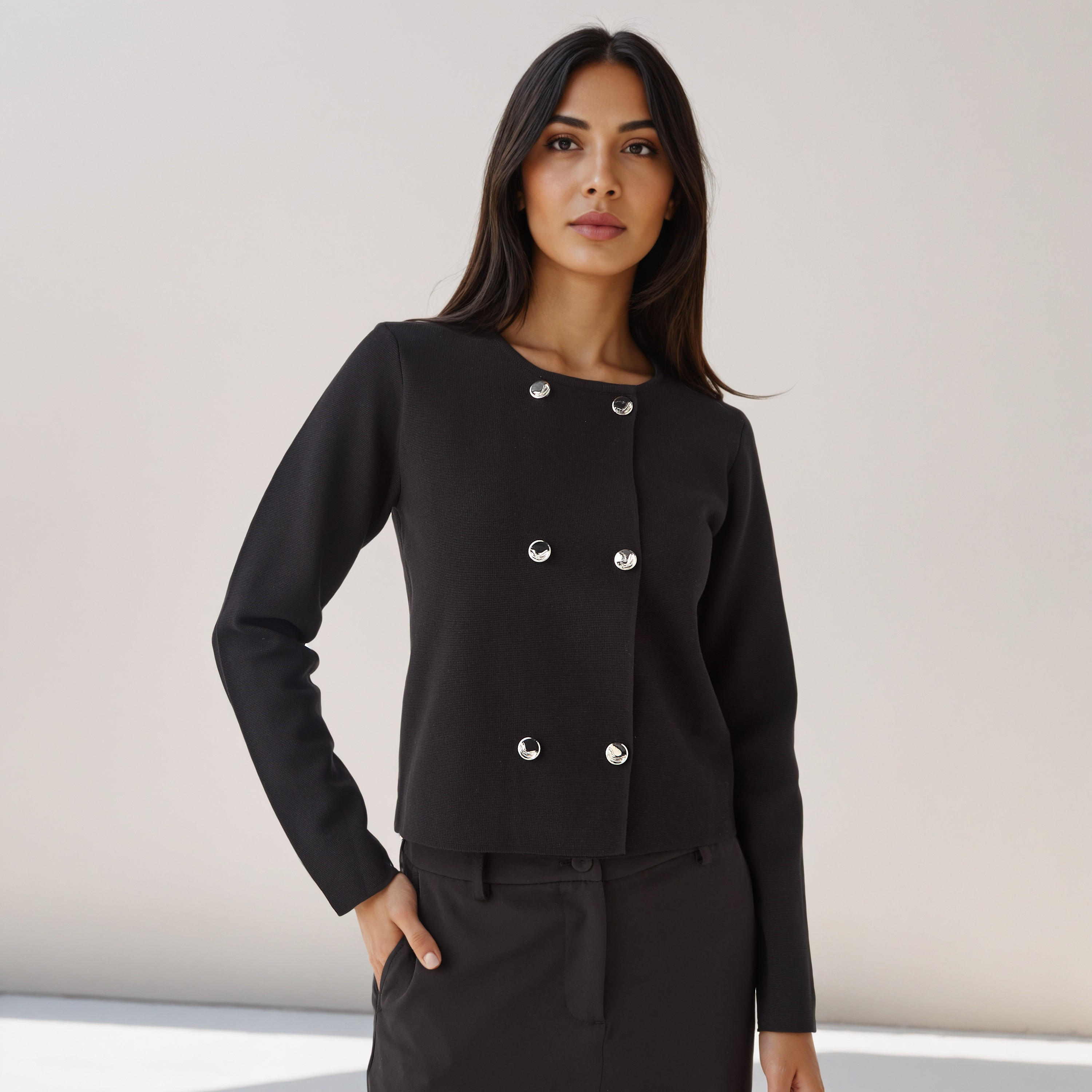 Regular Fit Button Detail Round Neck Cardigan-women-winterwear-cardigansandjumpers-cardigans-image-1