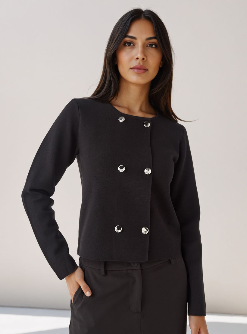 Regular Fit Button Detail Round Neck Cardigan-women-winterwear-cardigansandjumpers-cardigans-image-1