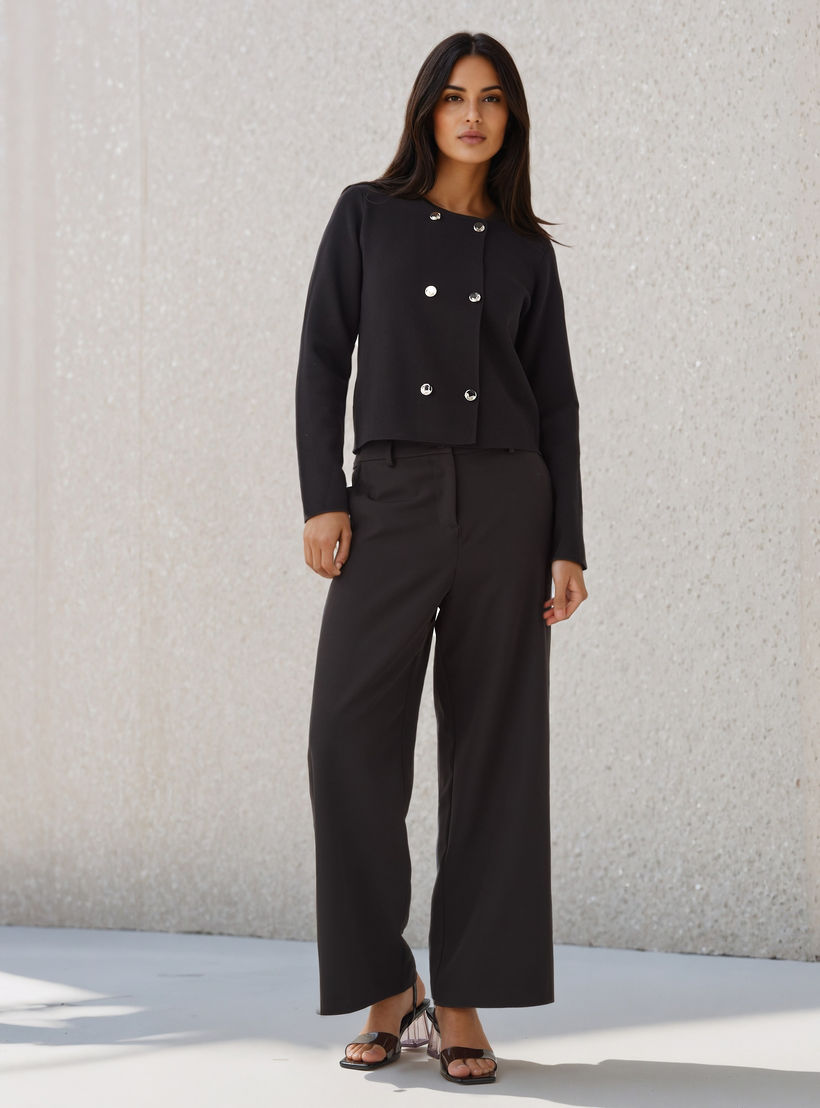Regular Fit Button Detail Round Neck Cardigan-women-winterwear-cardigansandjumpers-cardigans-image-2
