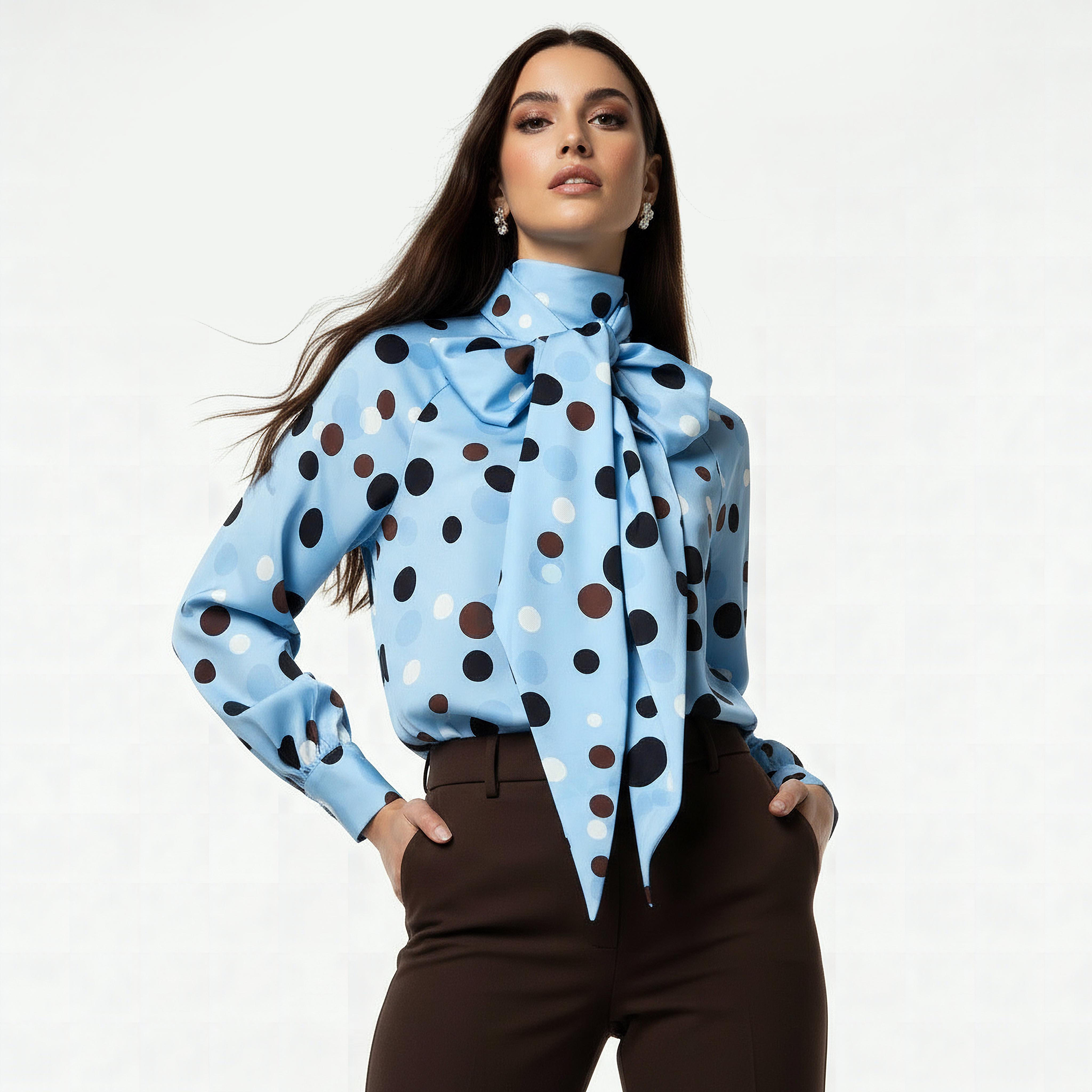 Regular Fit Top with Polka Dot Print and Scarf Neck Detail-women-clothing-shirtsandblouses-blouses-image-5