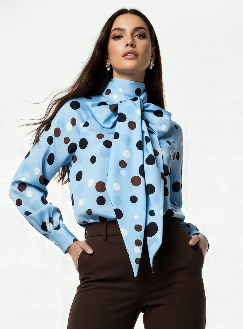 Regular Fit Top with Polka Dot Print and Scarf Neck Detail-women-clothing-shirtsandblouses-blouses-image-5