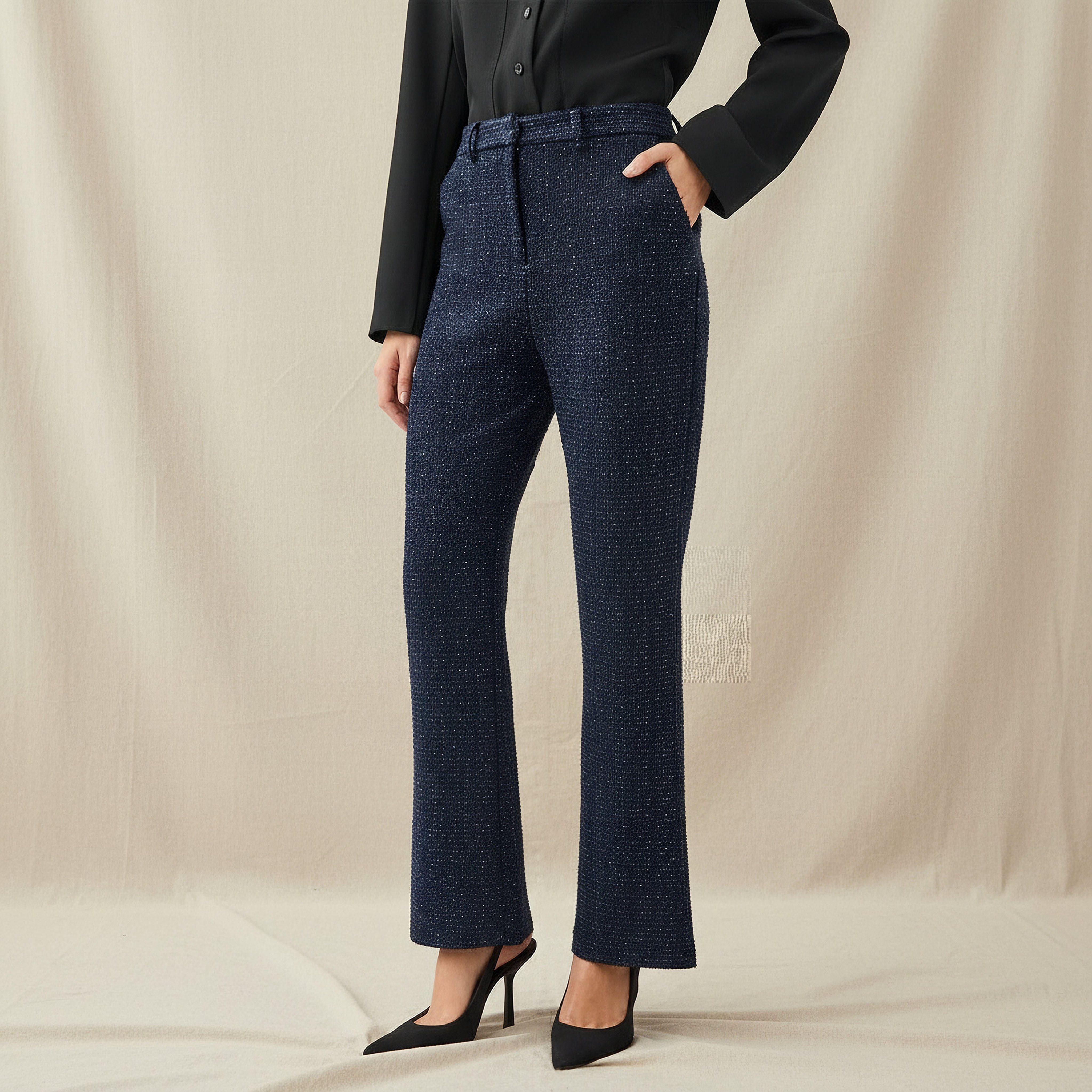 Bootcut Textured Tweed Lurex Trousers-women-clothing-bottoms-trousers-image-1