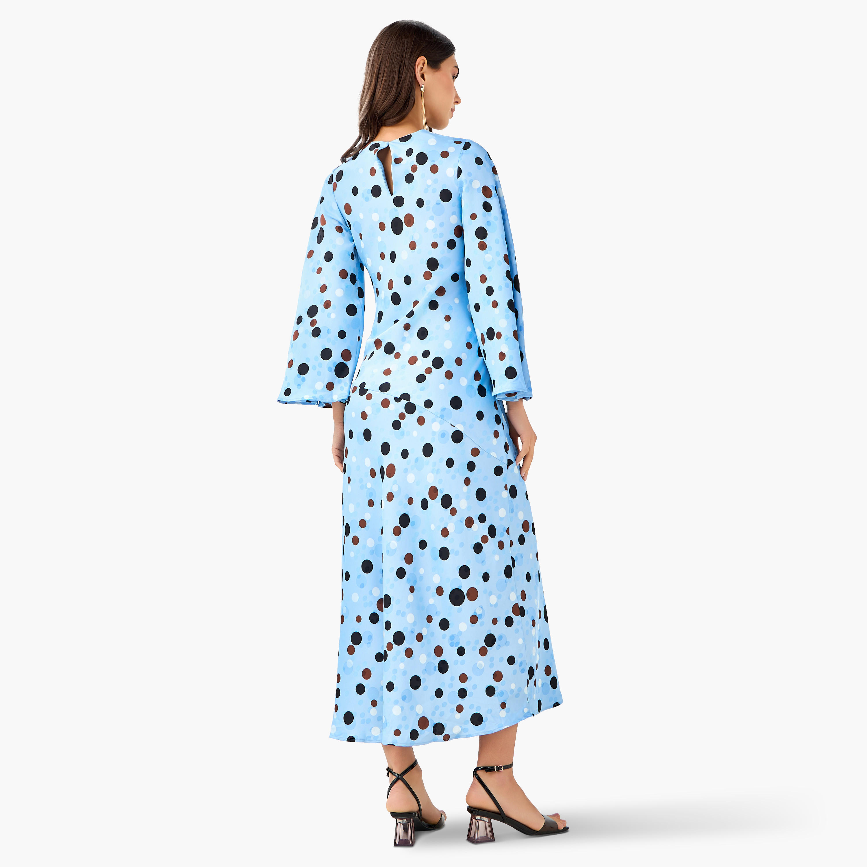 فستان إيه لاين منقط بتفاصيل باقة للنساء-women-clothing-dresses-image-3
